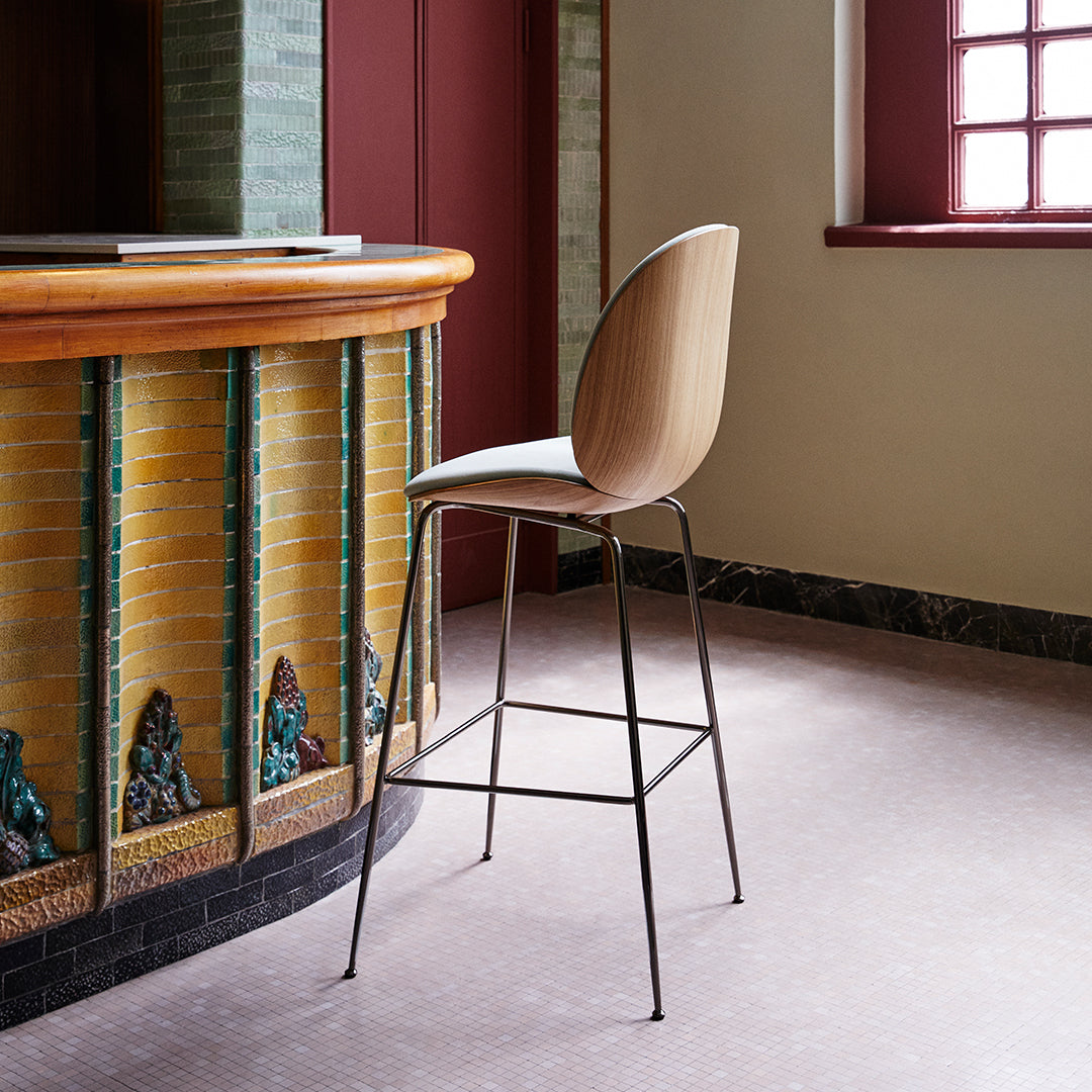 Beetle Bar Chair - Modern Upholstered Counter Stool with Conical Base & 3D Veneer Shell - Perfect for Kitchen Islands, Breakfast Bars & Home Bars