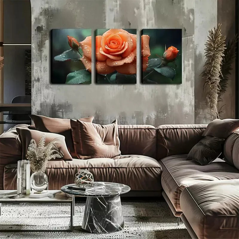3-Piece Blooming Orange Rose Wall Art Set - Framed Canvas 40x60cm - High Quality Print - 100% Australian Made - Ready to Hang - Perfect for Living Room, Bedroom & Office Decor