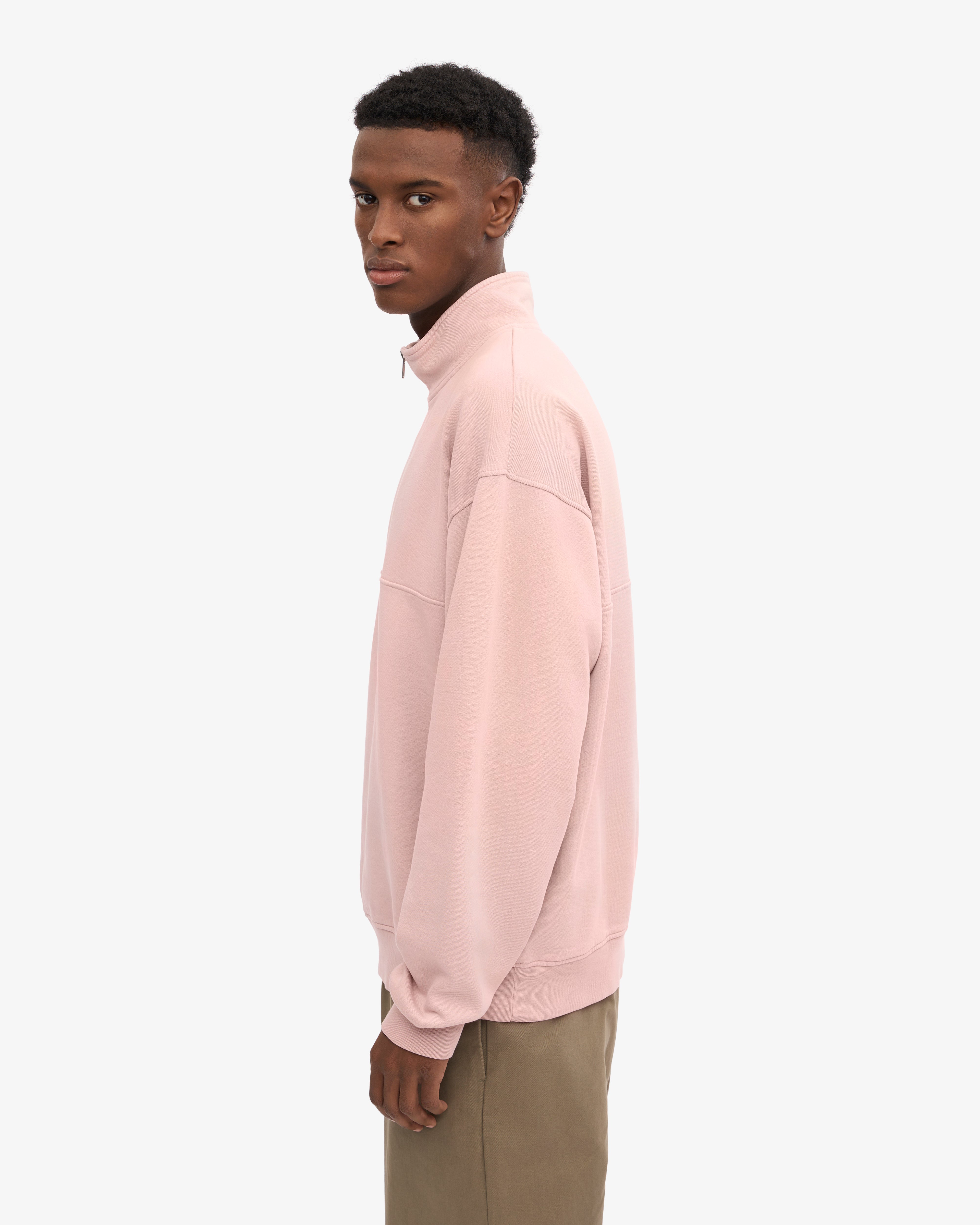 Organic Quarter Zip Sweatshirt for Women - Soft Faded Pink Pullover for Casual Wear & Outdoor Activities