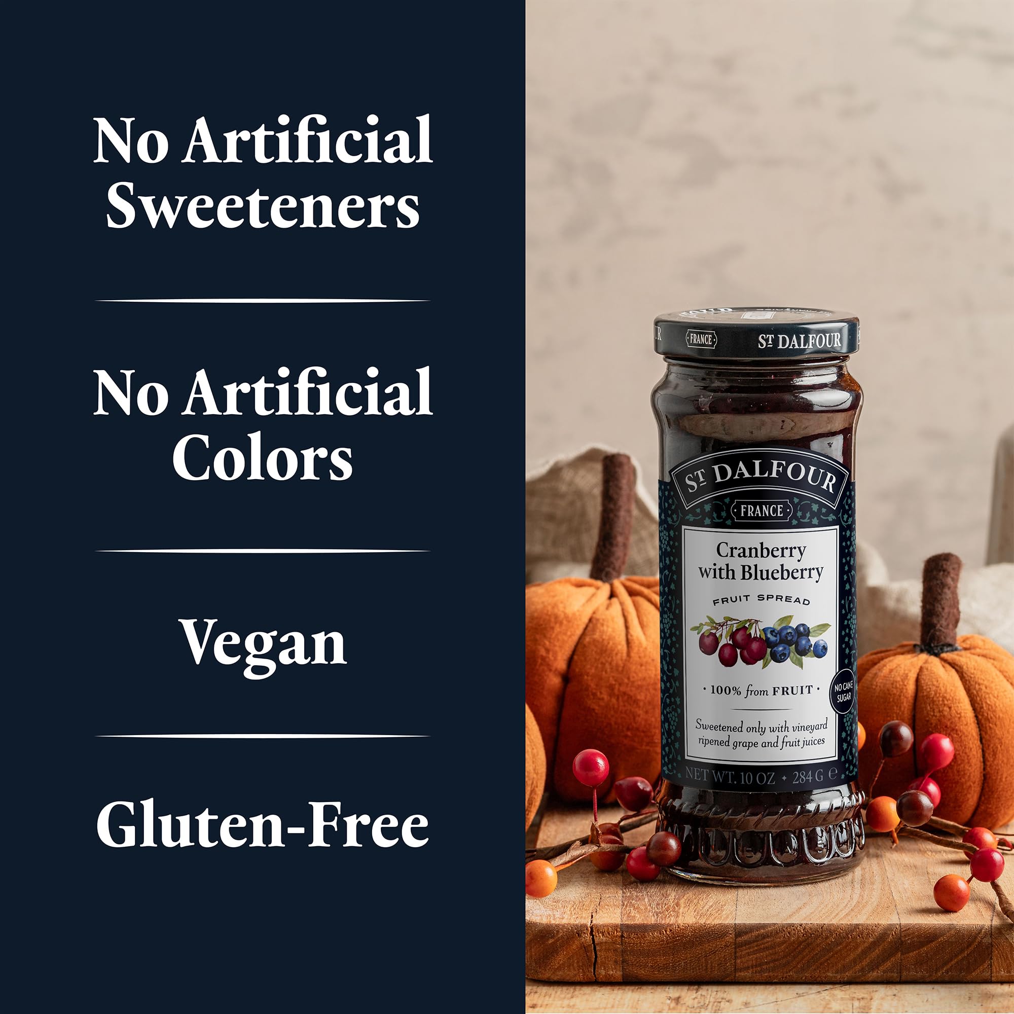 St. Dalfour Cranberry Blueberry Fruit Spread - 10oz Jar | 100% Natural Fruit, No Added Sugar, Non-GMO, Vegan | Perfect for Toast, Yogurt & Baking