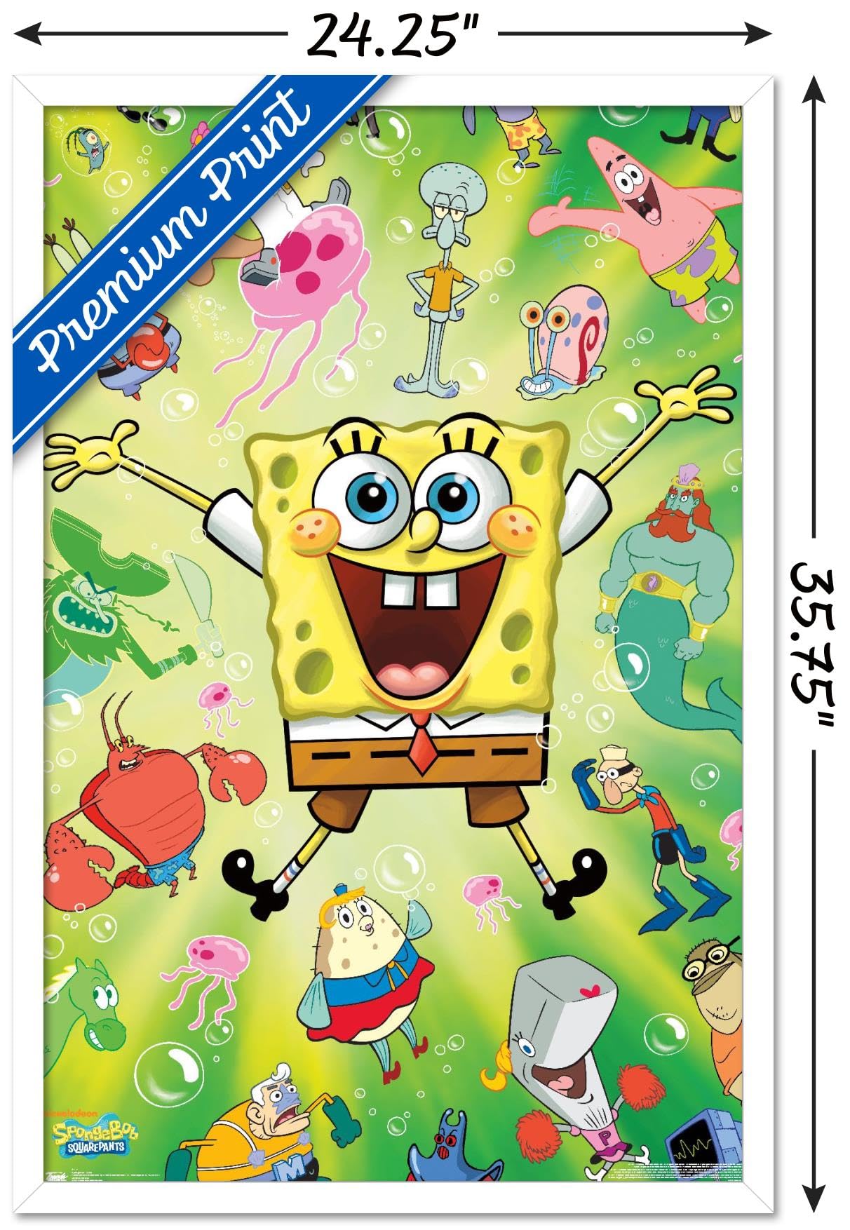 Trends International Nickelodeon SpongeBob SquarePants Burst Wall Poster - 22.375 x 34 Inches, White Framed Version - Perfect for Kids' Room Decor, Game Room, and Cartoon Lover Gifts