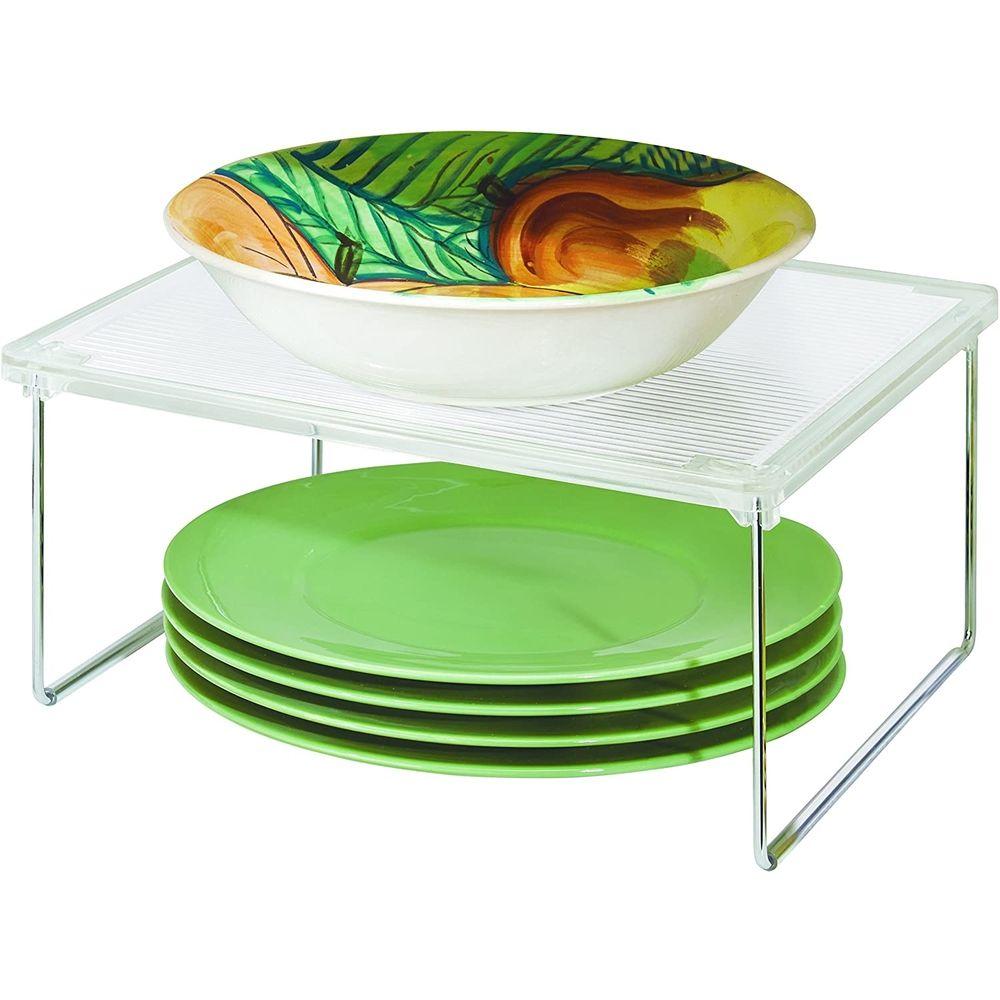 iDesign Linus Collapsible Pantry Cabinet Shelf - Clear Plastic Organizer for Kitchen, Bathroom & Closet Storage - Space Saving Foldable Shelves for Spices, Canned Goods & Toiletries