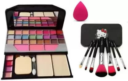 Prefetto COSMO TYA 6155 Professional 9-Piece Makeup Kit - 7 Black Cat Makeup Brushes & Pink Beauty Blender Sponge Set for Eyeshadow, Foundation & Contouring | Perfect for Travel, Home & Professional Makeup Artists