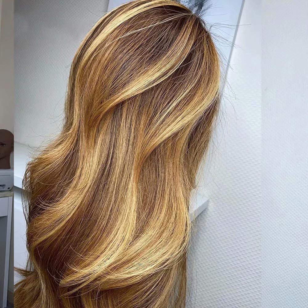 13x6 Lace Front Human Hair Wigs for Women - 14 Inch Body Wave 150 Density Honey Blonde Ombre HD Transparent Pre Plucked Bleached Knots Wig | Natural Hairline & Lightweight Comfort | Perfect for Daily Wear, Cosplay & Special Occasions