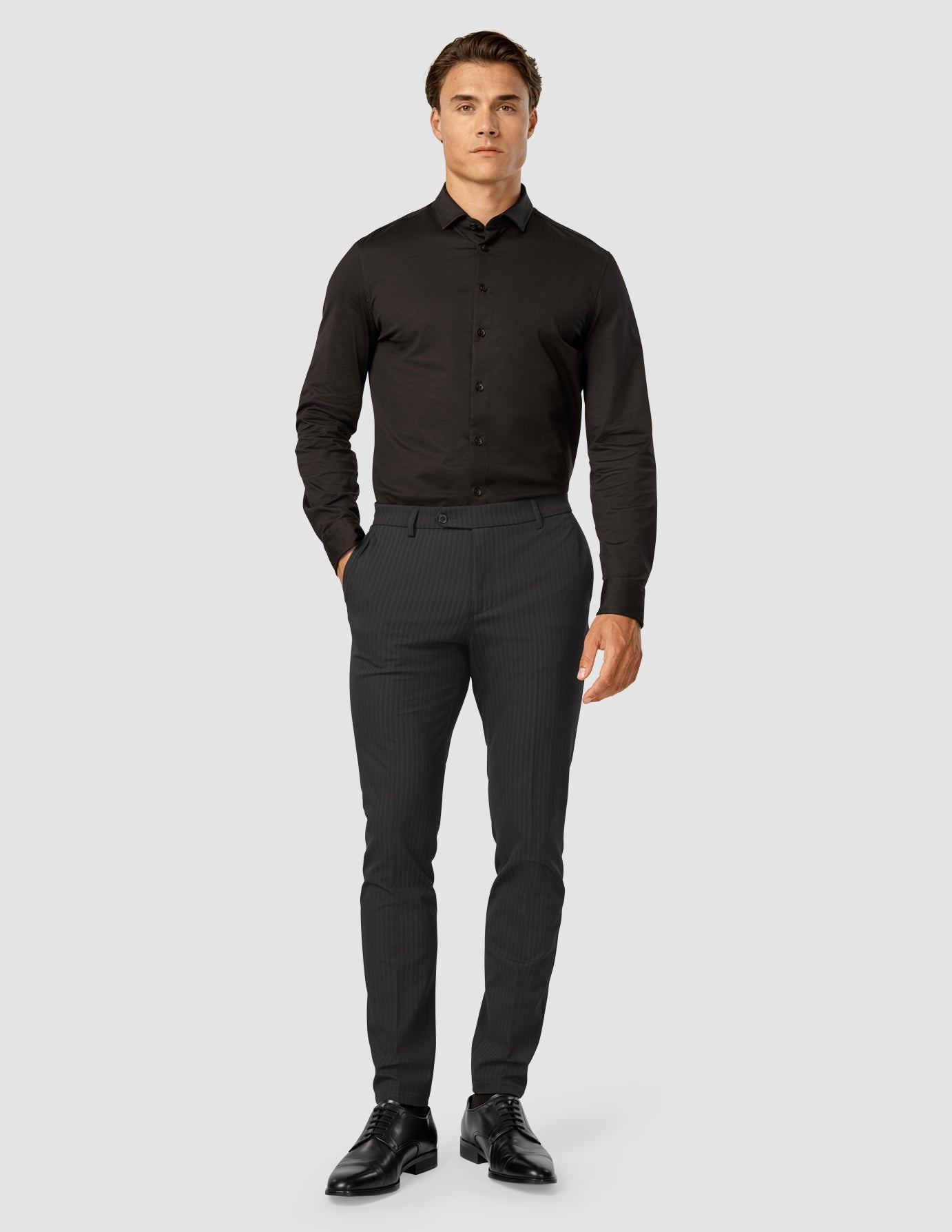 Slim Fit Essential Suit Pants for Men - Asphalt Gray Pinstripe Dress Pants for Business, Office & Formal Occasions