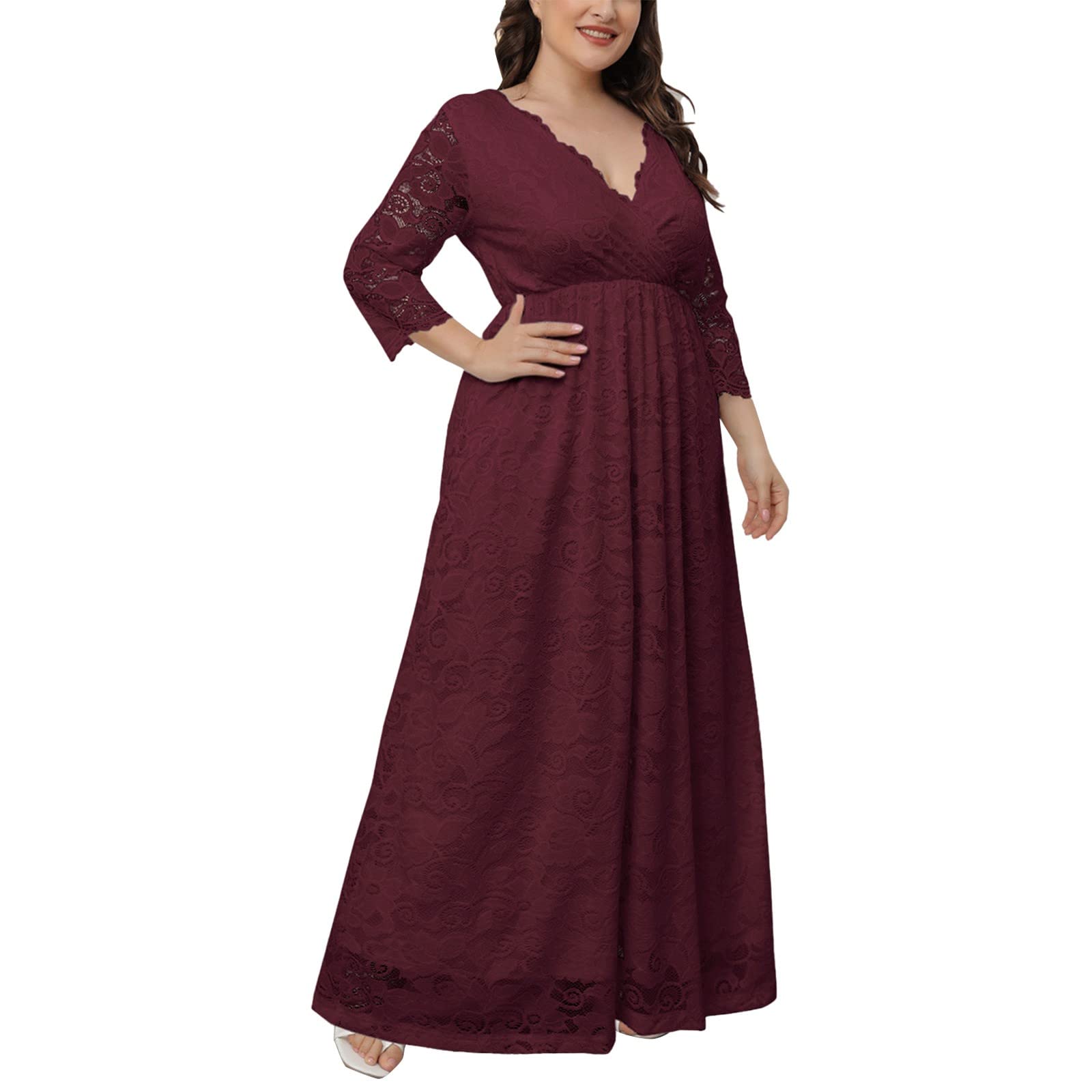Koippimel Floral Lace Maxi Dress for Women - Plus Size Wedding Guest Dress, Summer Prom & Cocktail Party Gown with V-Neck - Perfect for Beach Weddings, Garden Parties & Formal Events