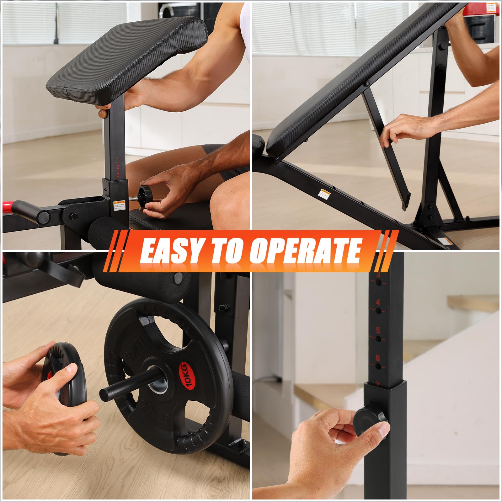 Aceshin 900 LBS Adjustable Olympic Weight Bench with Squat Rack - Home Gym Equipment for Strength Training | Includes Leg Extension & Preacher Curl Pad | Perfect for Bench Press, Squats & Full-Body Workouts