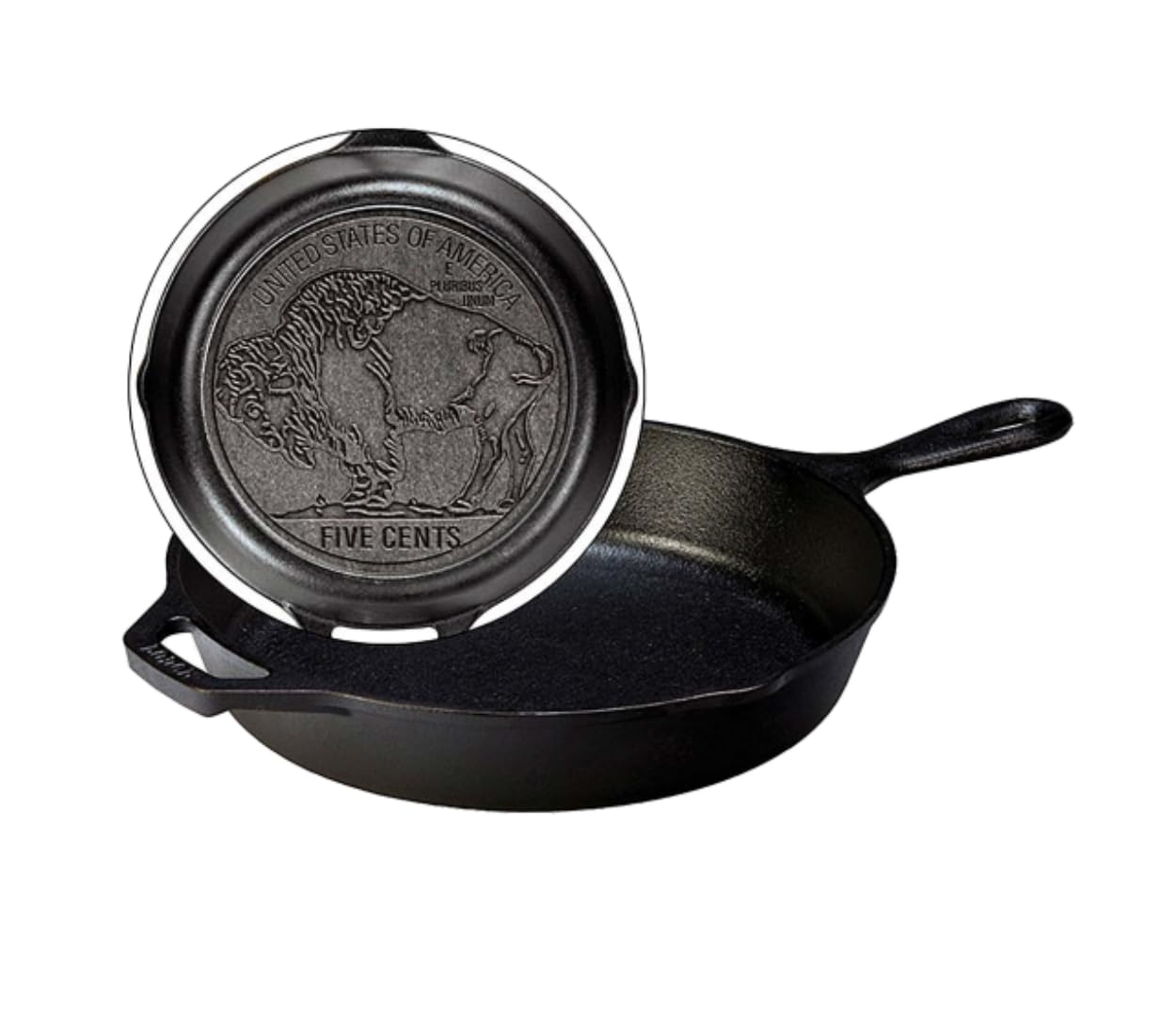Lodge Cast Iron Buffalo Nickel Skillet - 10.25 Inch Pre-Seasoned Skillet for Camping, Grilling & Outdoor Cooking | Perfect for Steaks, Cornbread & Dutch Oven Recipes