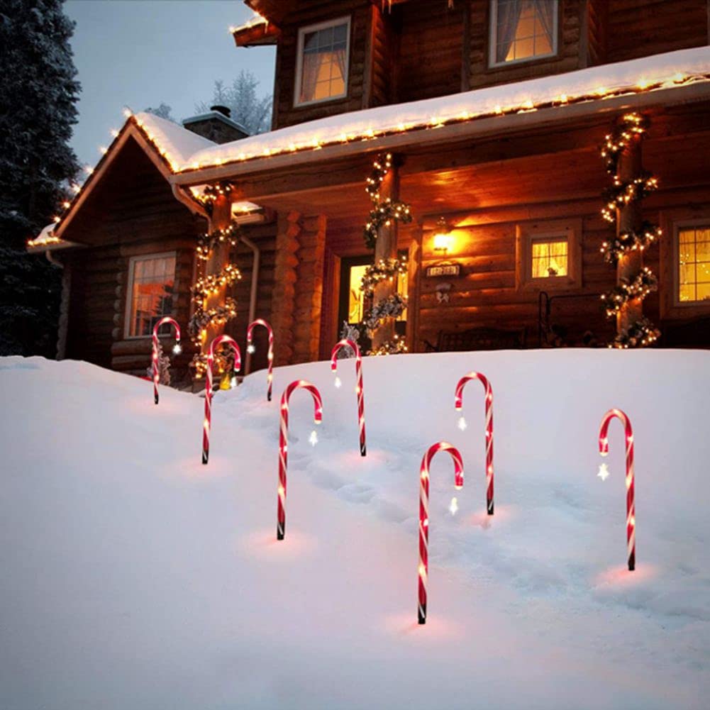 Candy Cane Pathway Marker Lights - 5 Pack Christmas Solar/Battery Powered Outdoor Decorations, 15 Inch Tall Red & White Plastic Lights with 2M Cable - Perfect for Driveway, Garden, and Holiday Yard Decor