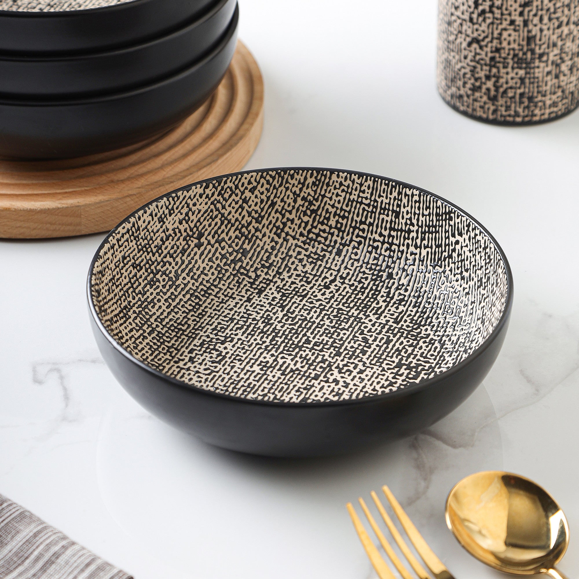 Sophie Stoneware Bowl Set - Brown & Black Handmade Ceramic Bowls for Soup, Salad, Cereal - Perfect for Dining, Entertaining & Kitchen Decor