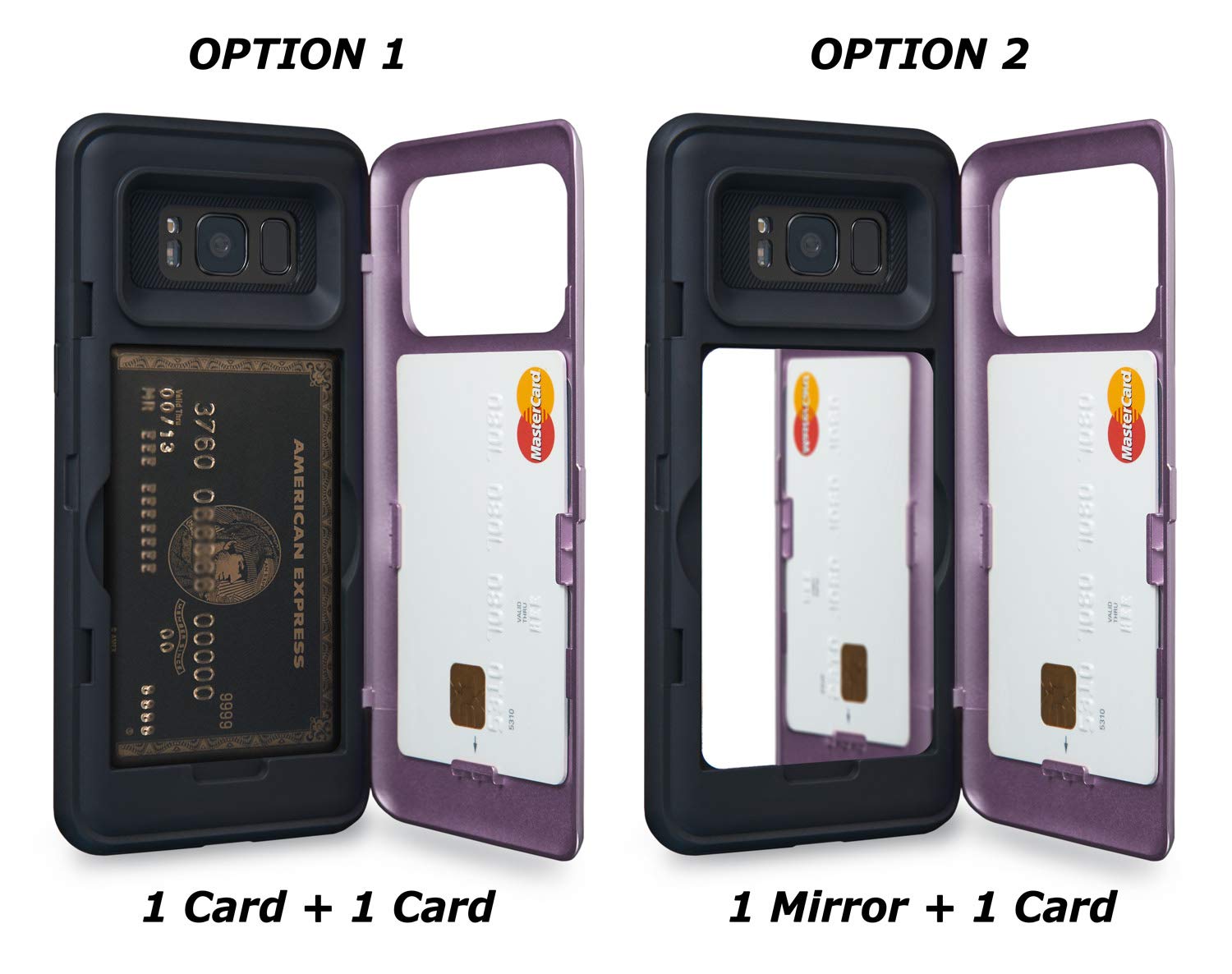 TORU CX PRO Case for Samsung Galaxy S8 with Card Holder - Slim Shockproof Protective Cover with Hidden Wallet Slot & Kickstand | Includes Mirror (Purple) | Perfect for Work, Travel & Everyday Use