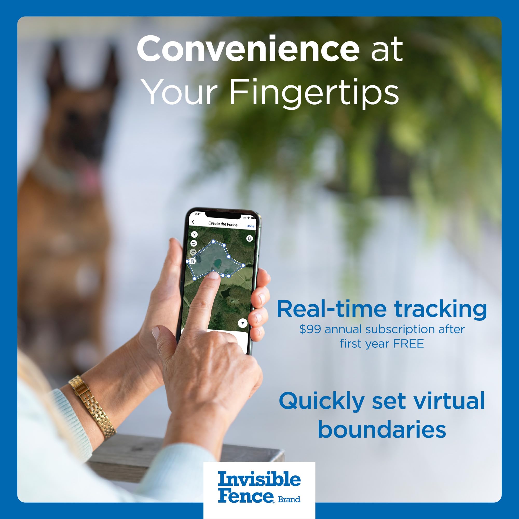 GPS Dog Fence & Tracking Collar - Wireless Electric Dog Fence System with 20 Customizable Boundaries, Waterproof GPS Tracker for Medium & Large Dogs (15