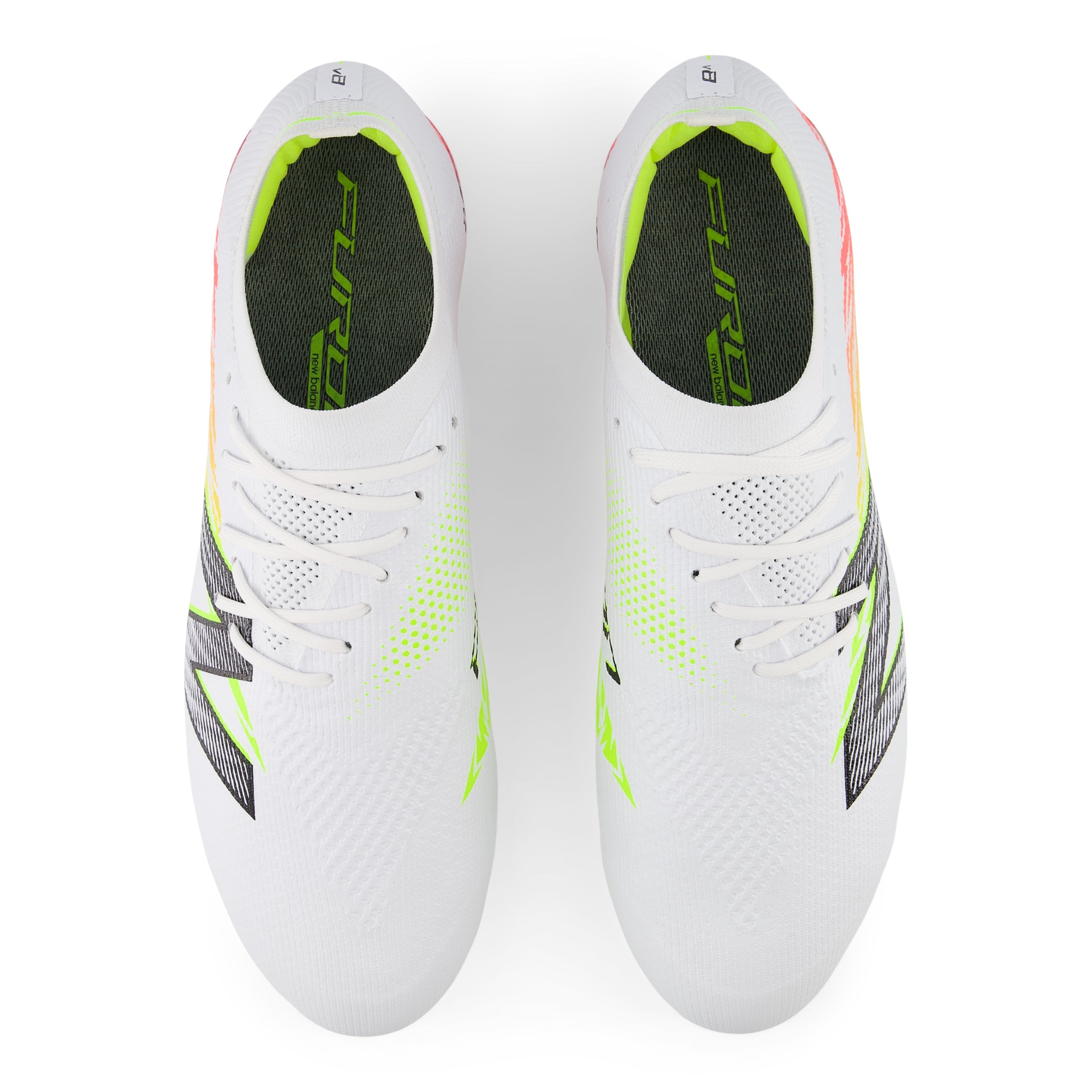New Balance Furon Elite FG V8 Soccer Cleats for Men - White/Energy Red/Hi-Lite - Lightweight Football Boots for Speed & Agility - Perfect for Turf & Firm Ground Play