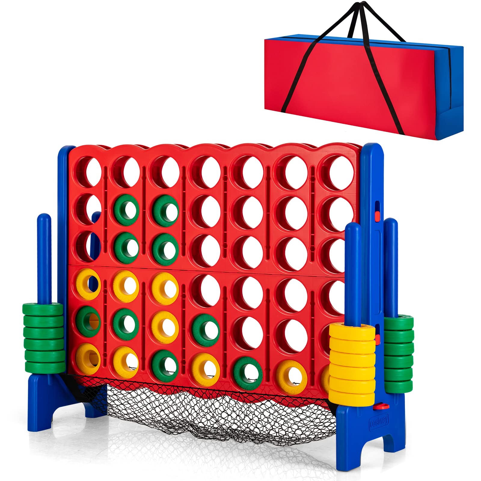 COSTWAY Jumbo 4-in-a-Row Giant Connect Game Set with Storage Bag - 42 Oversized Rings & Quick-Release Slider for Kids & Adults - Perfect for Family Game Night, Backyard Parties, Camping Trips & Indoor Fun