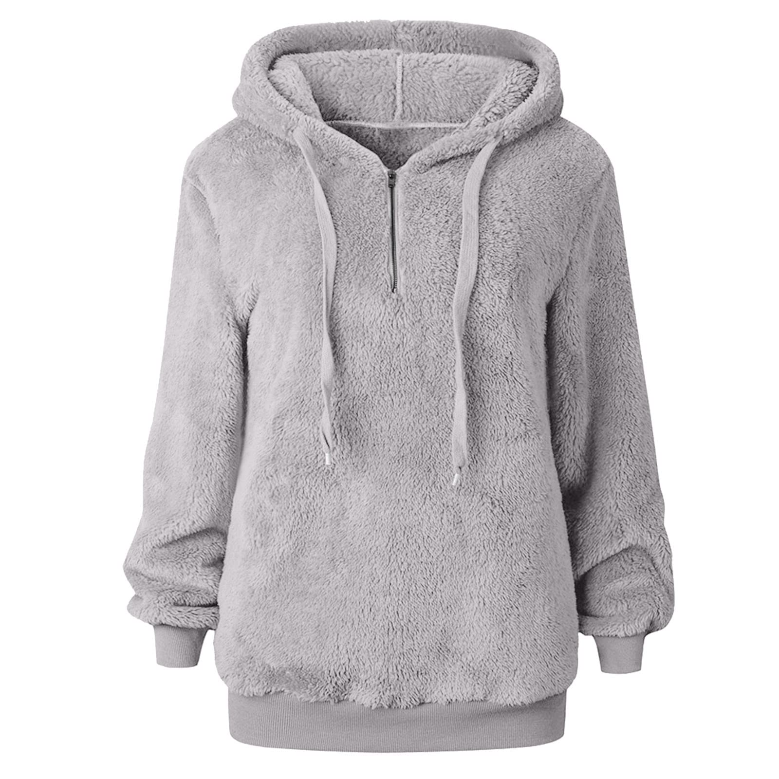 Women's Fluffy Fleece Hoodie - Teddy Fleece Sweatshirt with 1/4 Zip & Pockets | Warm Winter Pullover for Casual Wear | Loose Fit Comfy Jumper | UK Sizes 8-16 | Perfect for Outdoor Activities & Lounge Wear