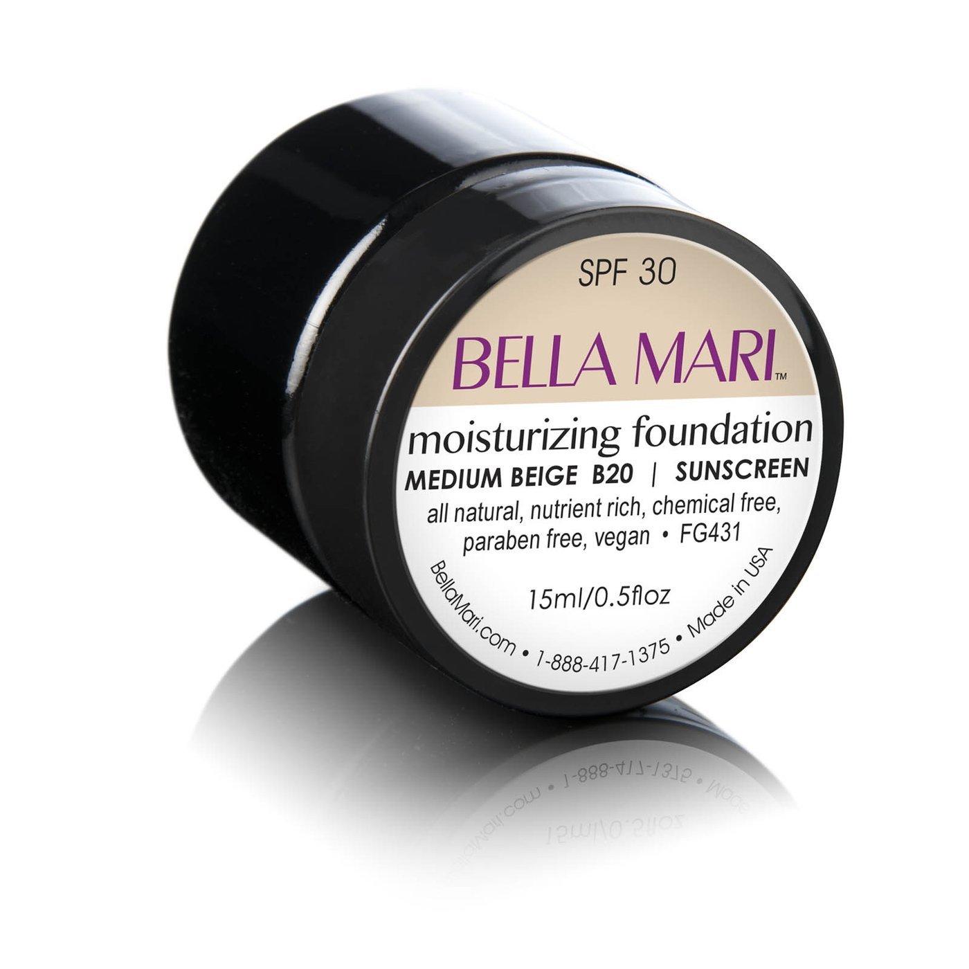 Bella Mari Natural Moisturizing Foundation - Medium Beige B20 (0.5 Fl Oz) | Organic, Chemical-Free Makeup | TSA Approved Travel Size | Perfect for Daily Wear & On-The-Go Touch Ups