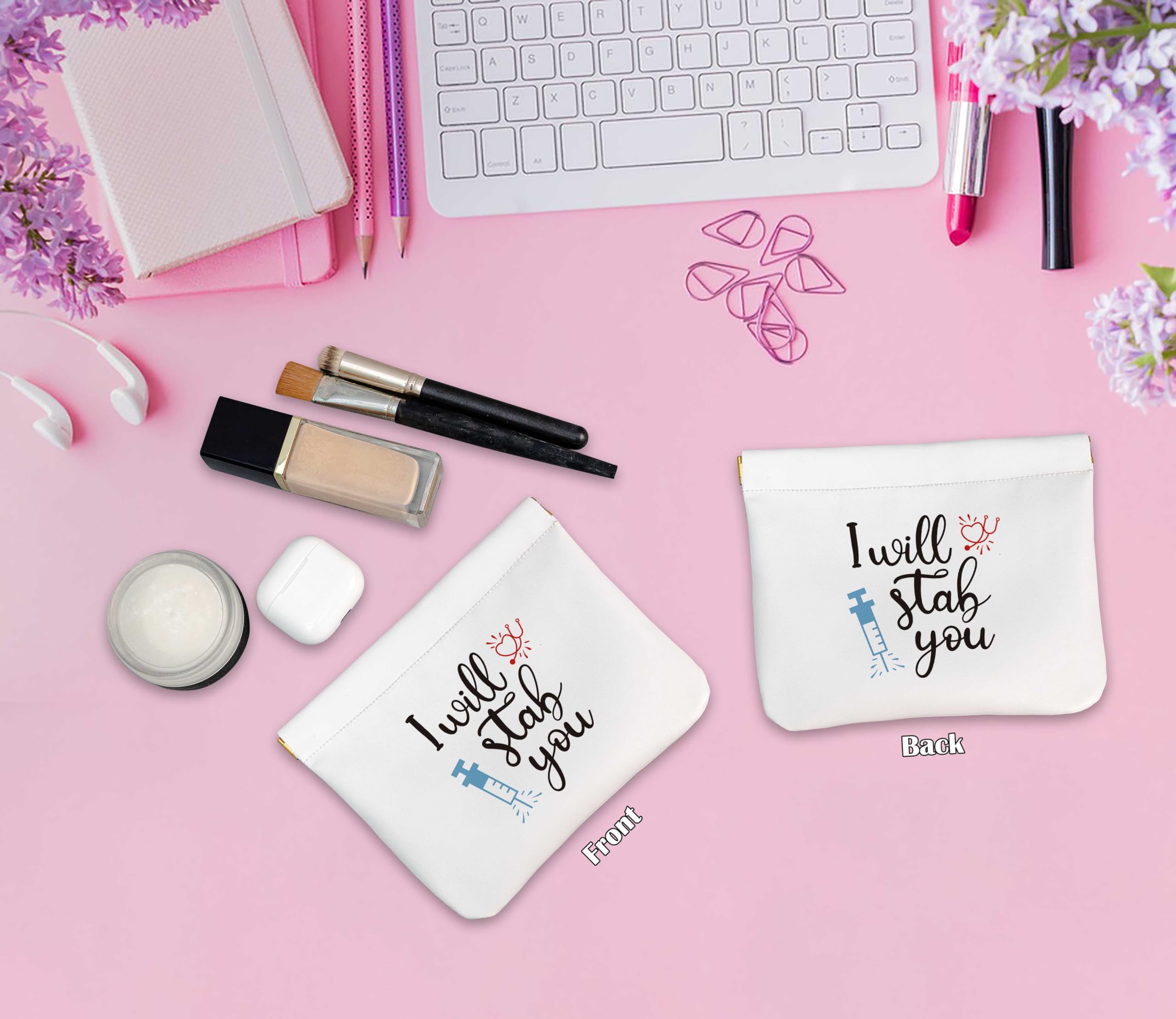 Nurse Appreciation Gift Cosmetic Bag for Women - Funny 'I Will Stab You' Makeup Pouch | Small Travel Toiletry Organizer | Perfect Gift for Nurses, Medical Assistants & Nursing Students | Great for Hospital Shifts, Travel & Daily Use