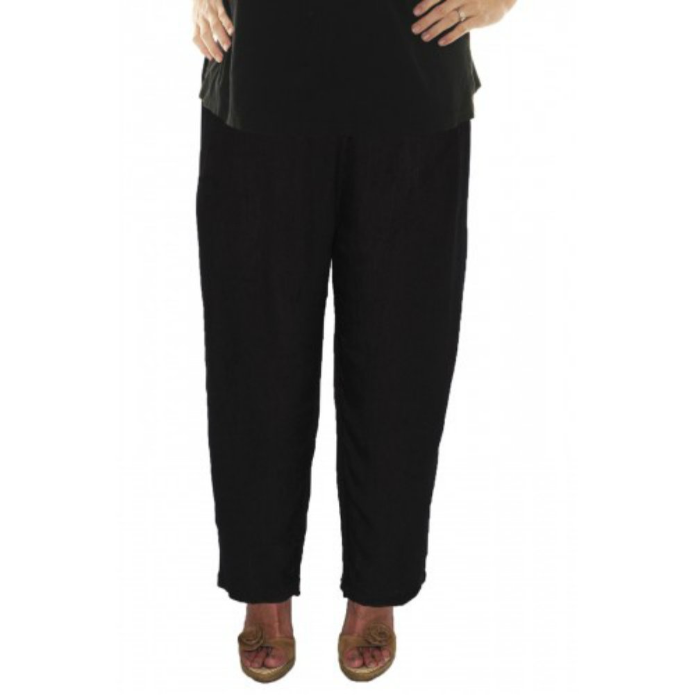 Solid Black Crinkle Rayon Narrow Pants for Women - Slim Fit High Waist Trousers for Office Work & Casual Wear