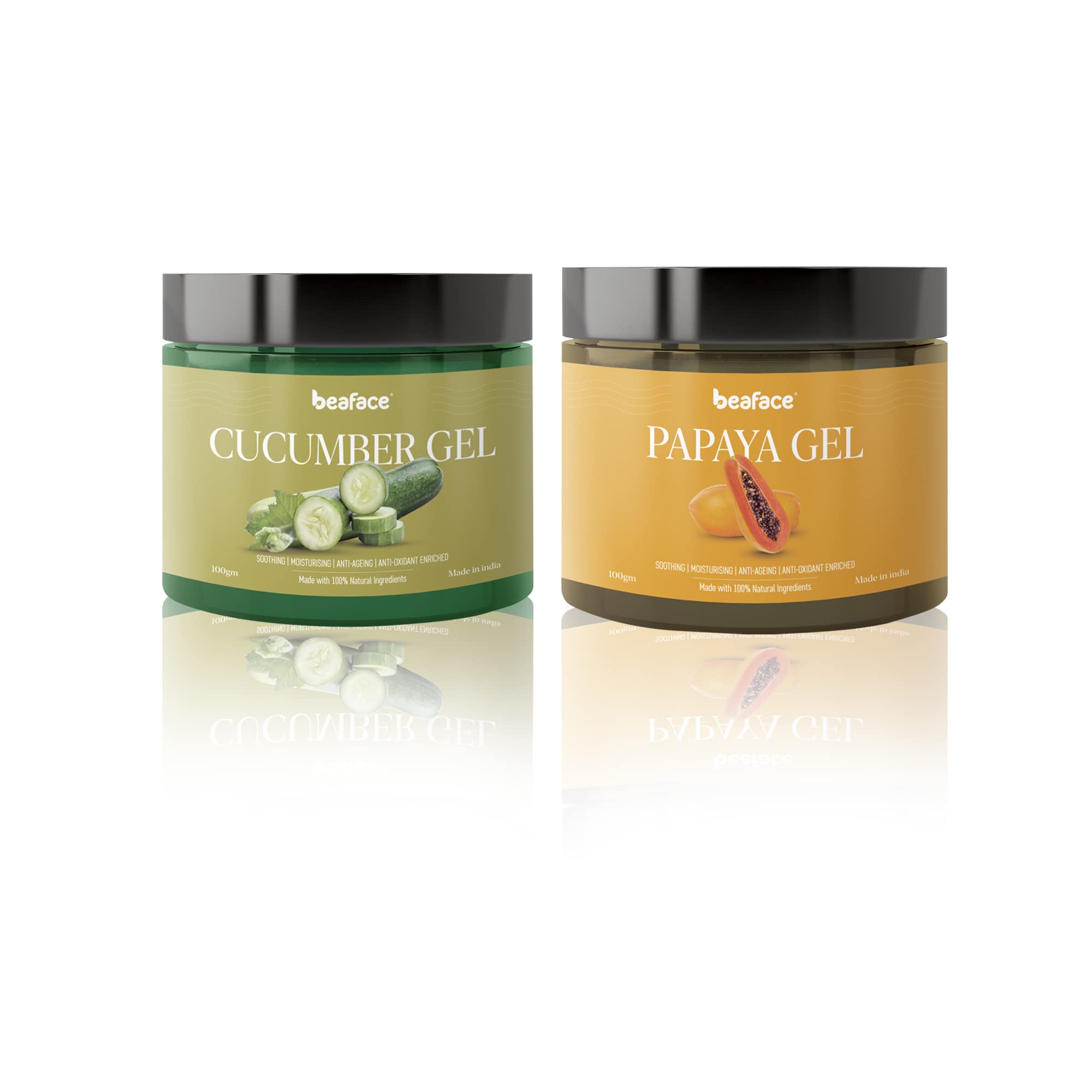Beaface Skin Care Combo Pack - Cucumber Gel 100g & Papaya Gel 100g (2-Piece Set) | Hydrating & Brightening Face Treatment for Dry & Dull Skin | Perfect for Daily Skincare Routine & Spa Days