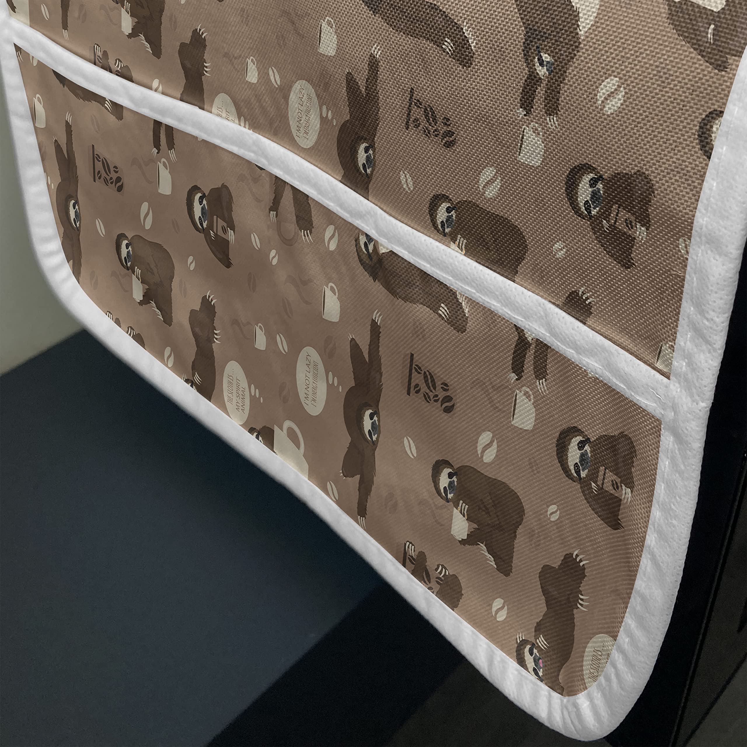Ambesonne Funny Sloth Microwave Cover - Whimsical Lazy Animal with Coffee Design, Waterproof Kitchen Organizer with Pockets, 36 x 12 Inches, Umber Beige - Perfect for Coffee Lovers & Cozy Kitchen Decor