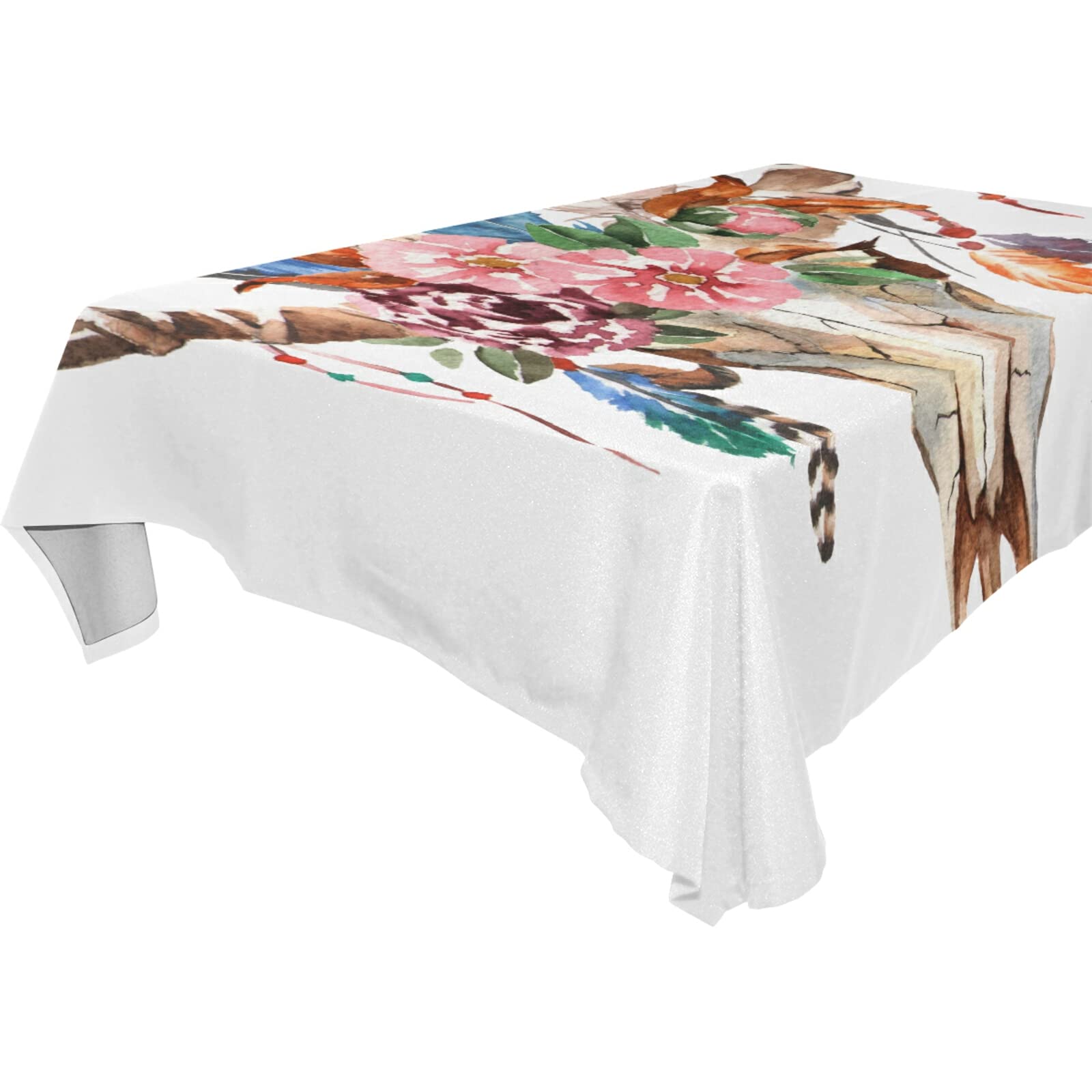 54x54 Inch Square Tablecloth - Bull's Head Floral Feather Design, Boho Trendy Table Cover Protector for Kitchen, Dining, Farmhouse, Party, Buffet, Picnic & Outdoor Rustic Decor - Perfect for Weddings, BBQs and Holiday Gatherings