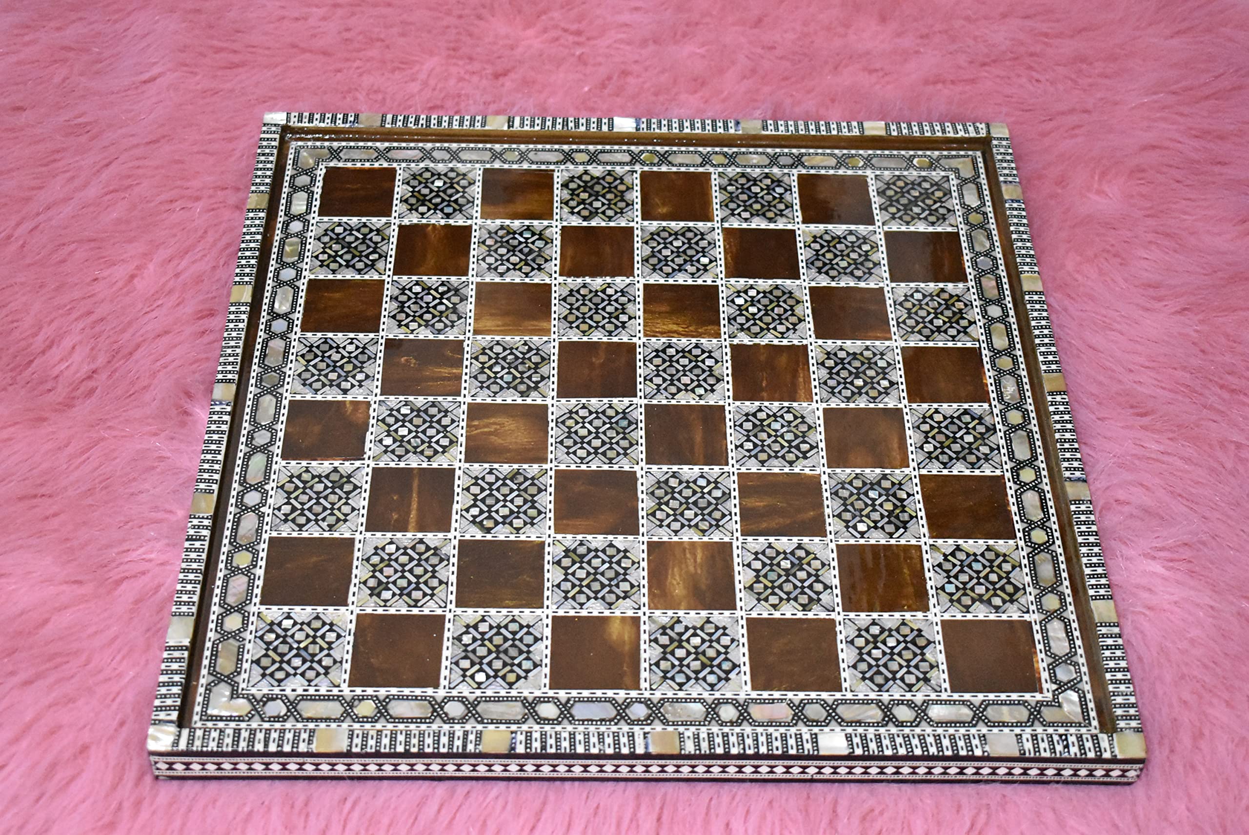 Handmade Egyptian Mother of Pearl Inlaid Chess Board - 16.8 Inch Luxury Game Set for Home Decor & Intellectual Play | Perfect for Chess Enthusiasts, Gift Giving, and Elegant Living Room Display