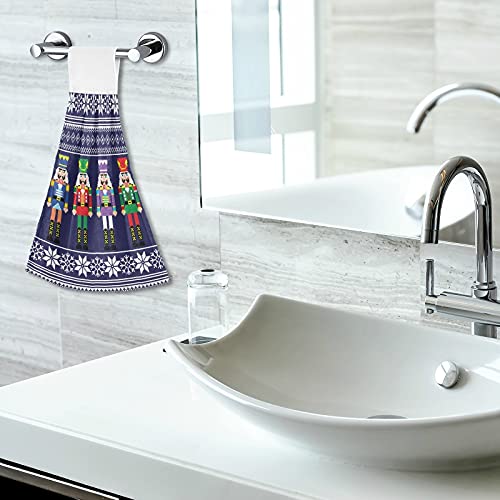 Christmas Nutcrackers Kitchen Towels Set of 2 - Absorbent Snowflake Design Hanging Hand Towels with Loops for Holiday Decor, Winter Kitchen & Bathroom Use - Perfect for Drying Dishes and Festive Home Decorating