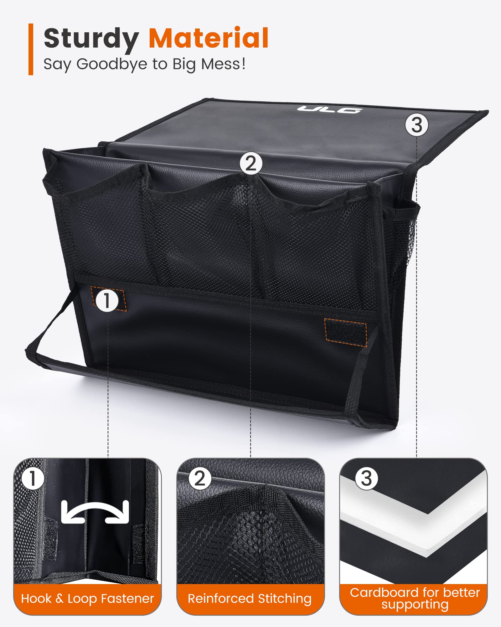 ULG Bedside Caddy - Hanging Bedside Organizer with Power Strip Holder & 6 Pockets, Multifunctional Storage for Remotes, Magazines, Phones, Tablets (Black) - Perfect for Bedroom, Dorm, Nursing Home & Small Space Organization