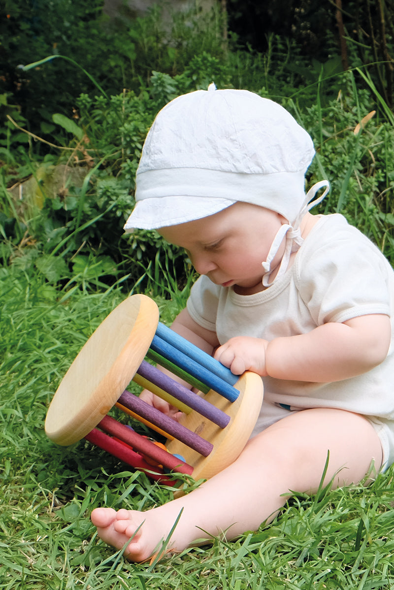 Grimm's Wooden Rolling Wheel with Bells - Natural Wood Baby Toy for Sensory Play, Montessori Learning & Early Childhood Development - Perfect for Playtime, Nursery Decor & Toddler Gift