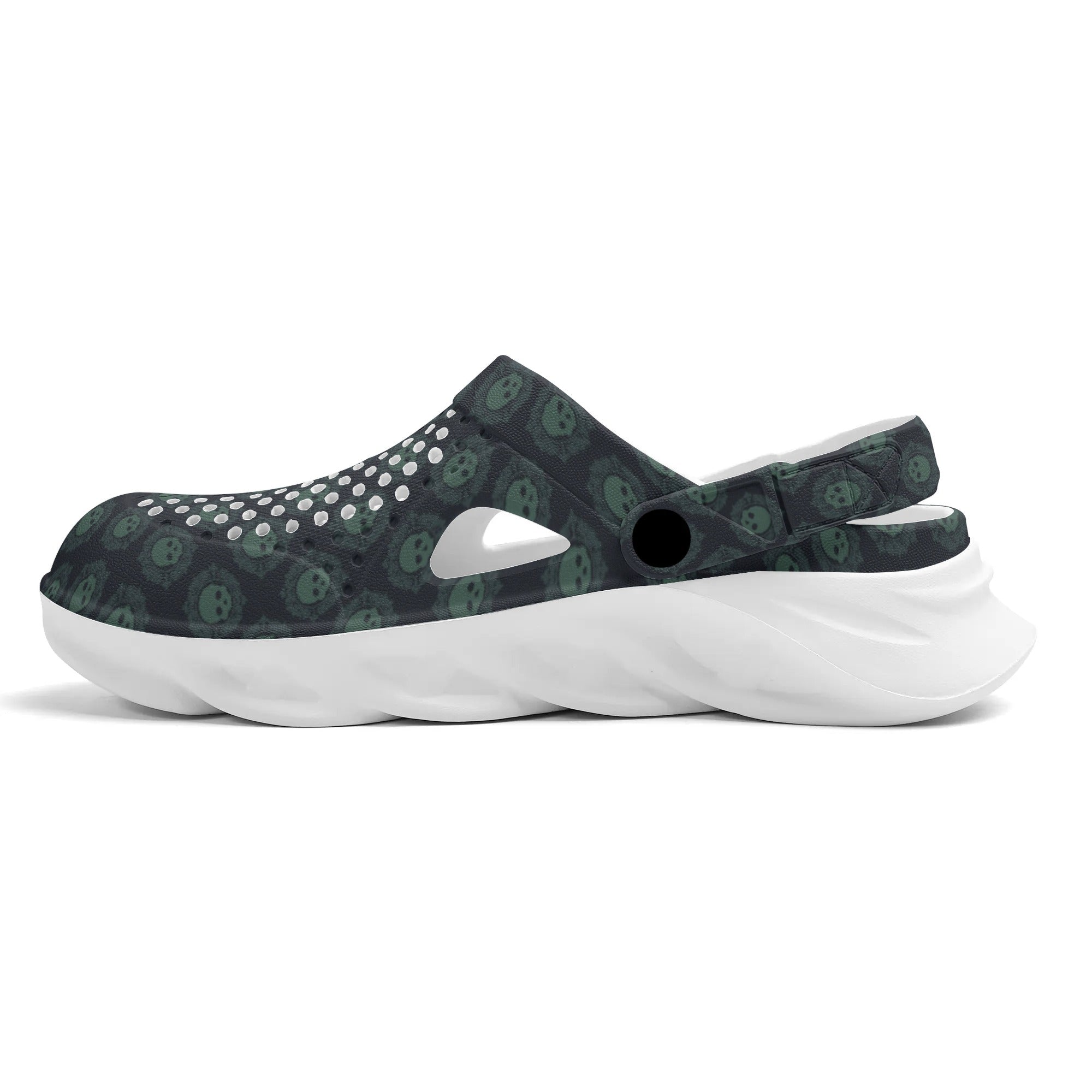 Gothic Green Skull Lightweight EVA Hollow-Out Sandals for Women - Comfortable Summer Beach Shoes for Gothic Fashion, Cosplay & Alternative Style Outfits