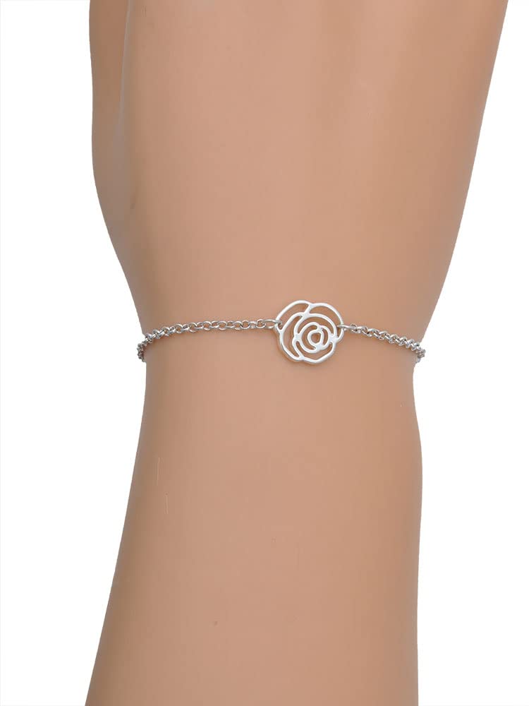 Delight Jewelry Silvertone Optic Yellow Softball Bracelet with Red Crystal Stitching - Adjustable Rose Link Charm Bracelet (6.25