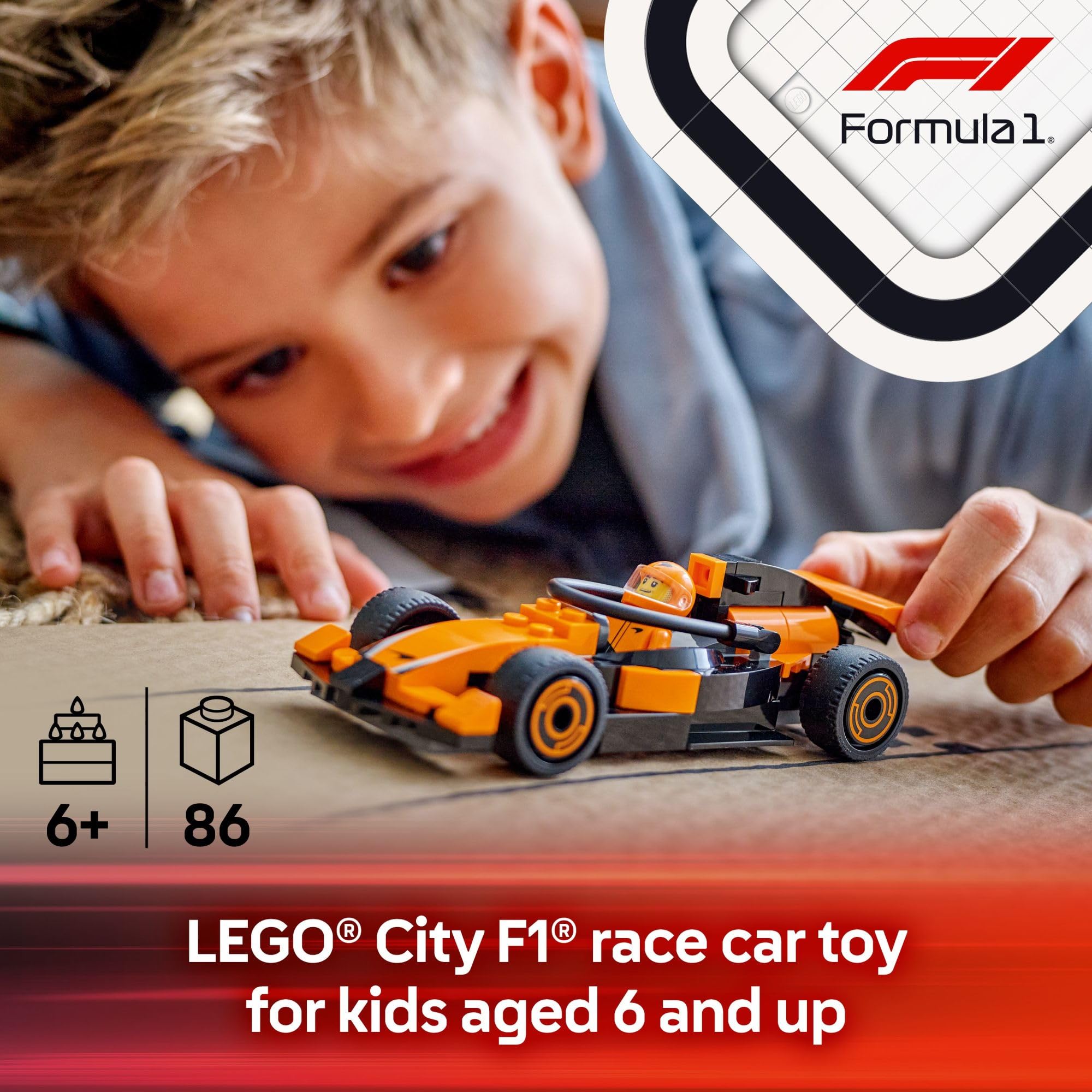 LEGO City McLaren F1 Race Car Building Kit with Driver Minifigure - STEM Toy for Kids Ages 6+ - Perfect Gift for Birthday & Christmas - Collectible Model for Formula 1 Fans - Great for Pretend Play, Racing Adventures & Display