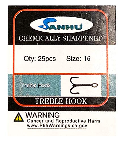 16 Gold Treble Fishing Hooks - 100 Pack for Bass, Trout & Saltwater Fishing | Strong & Sharp Hooks for Lures, Flies & Bait | Freshwater & Saltwater Use