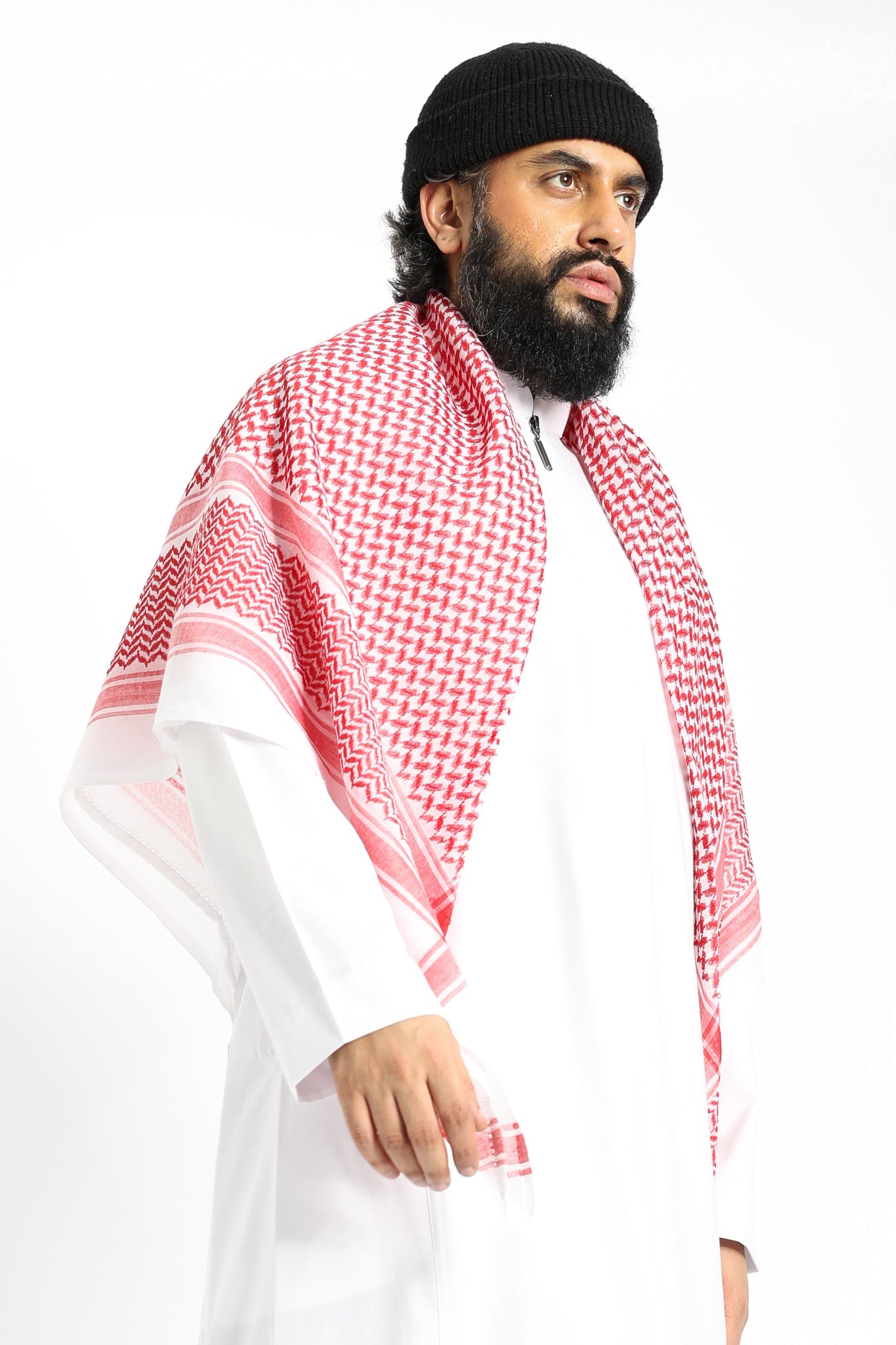 Authentic Arab Red White Shemagh Scarf - Traditional Middle Eastern Head Wrap for Men & Women - Perfect for Outdoor, Hiking, and Cultural Events