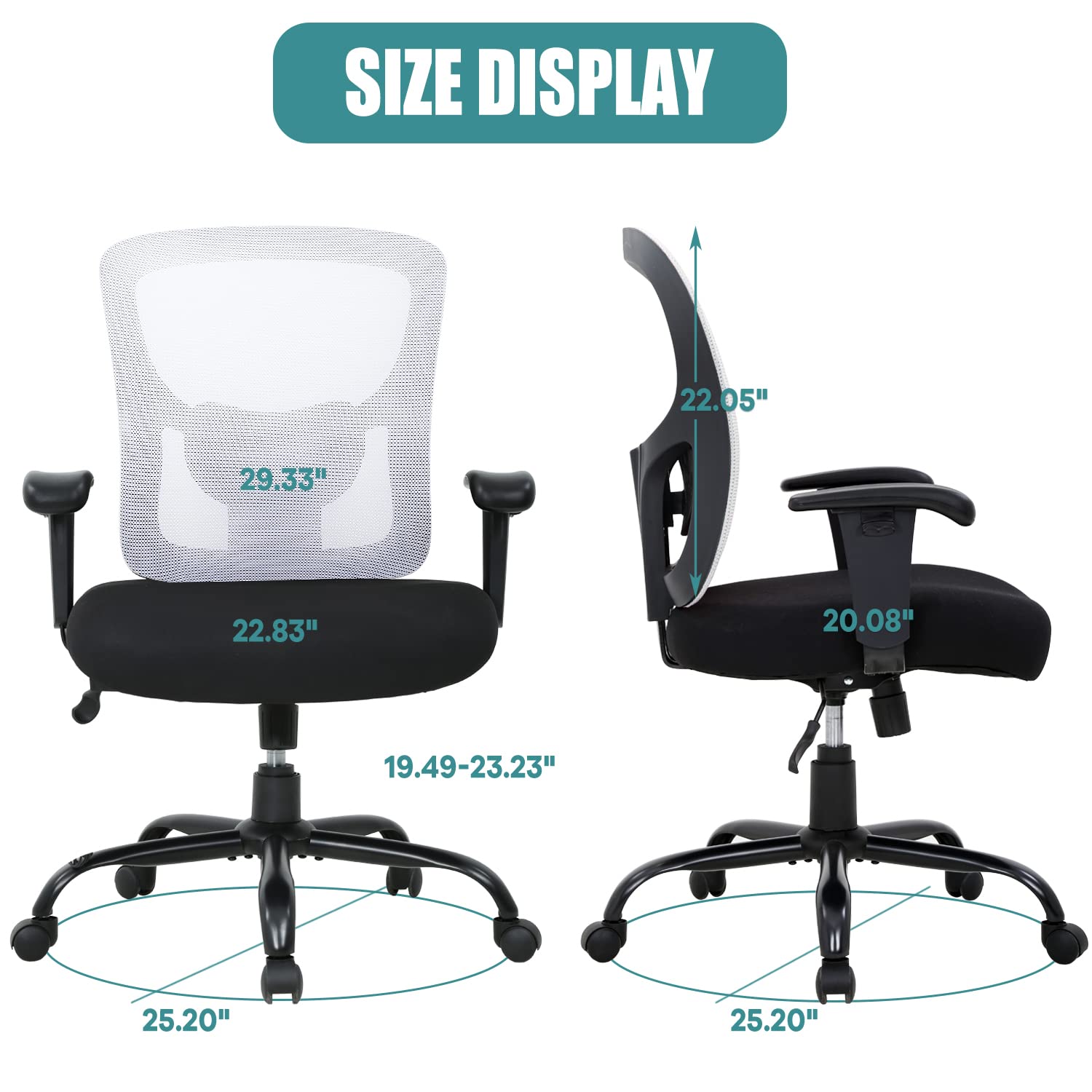 Extra Wide Big and Tall Office Chair for Heavy People up to 400lbs - Heavy Duty Computer Desk Chair with Adjustable Arms, Ergonomic Lumbar Support & Smooth Rolling Wheels - Perfect for Home Office, Gaming or Workspace (White)