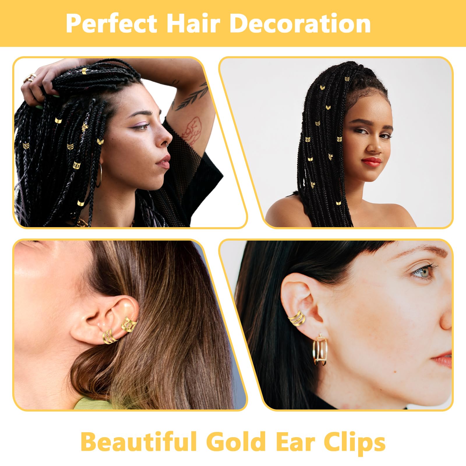 50pcs Gold Hair Jewelry for Braids - Adjustable Hair Rings, Cuffs & Charms for Dreadlocks - Hair Beads Decorations for Men & Women - Perfect for Parties, Weddings & Everyday Styling