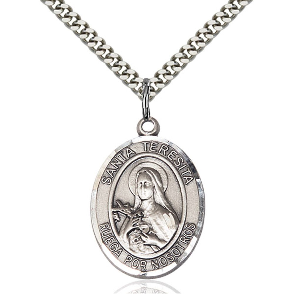Bonyak Jewelry Santa Teresita Handmade Sterling Silver Oval Medal Pendant - Perfect for Gifts, Religious Occasions & Everyday Wear