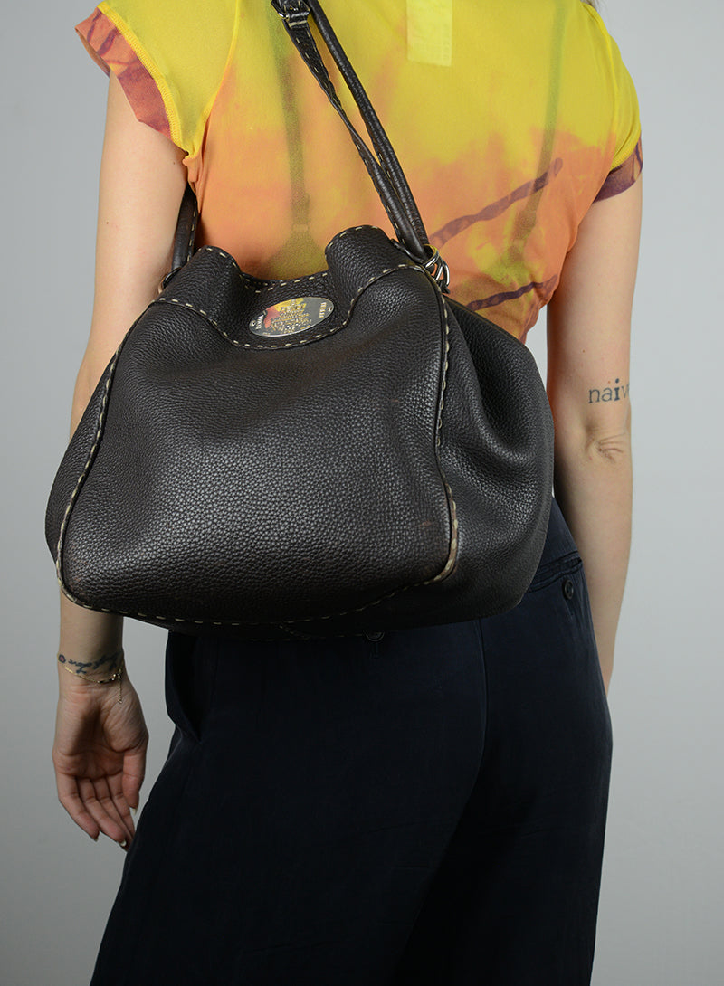 Fendi Selleria Leather Brown Handbag - Luxury Italian Designer Tote for Women, Perfect for Work, Travel & Everyday Use