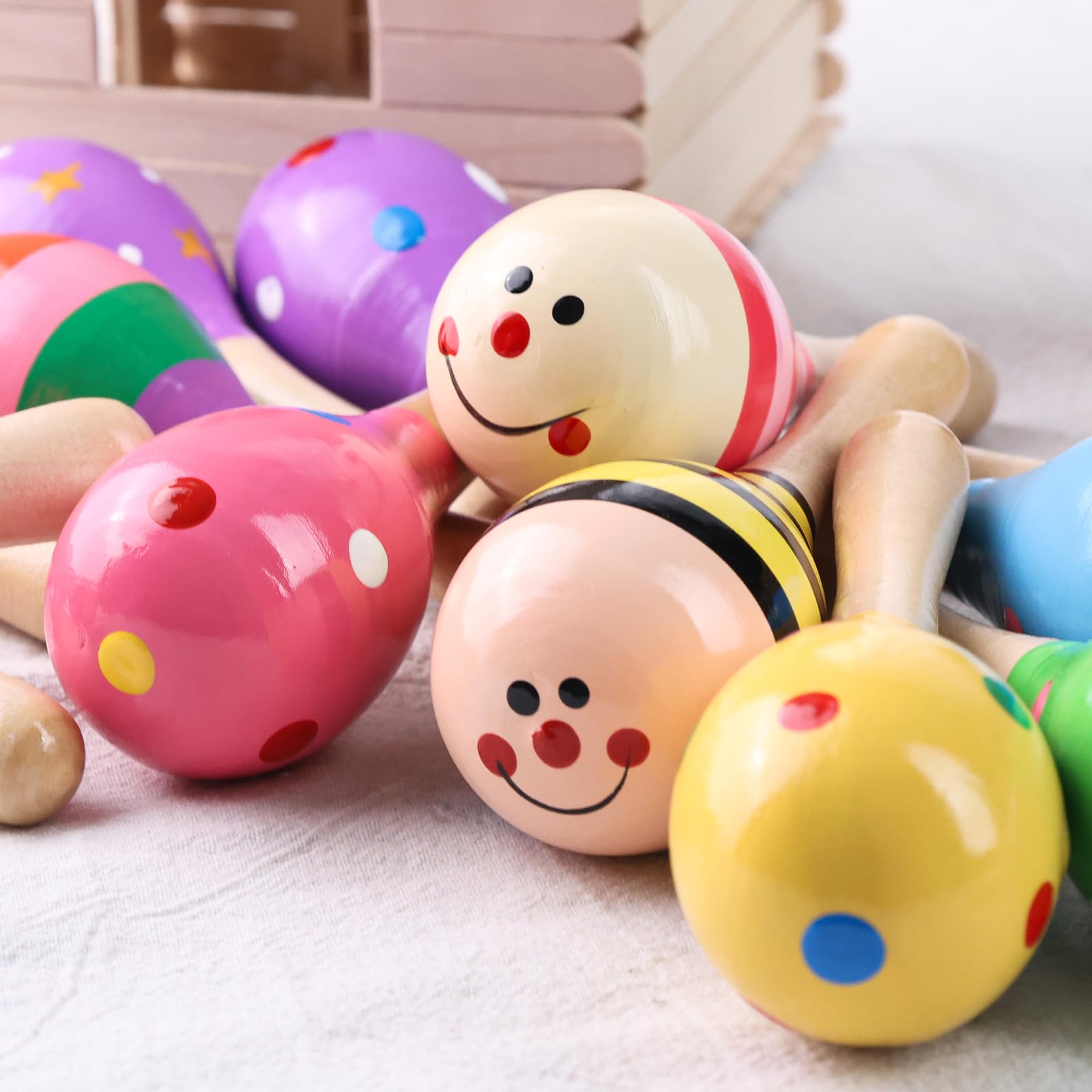 POPLAY 10PCS Mini Wooden Maracas - Toddler Musical Instruments, Wooden Shakers for Babies & Kids - Early Learning Musical Toys for Infants | Perfect for Birthday Gifts, Classroom Activities & Sensory Play
