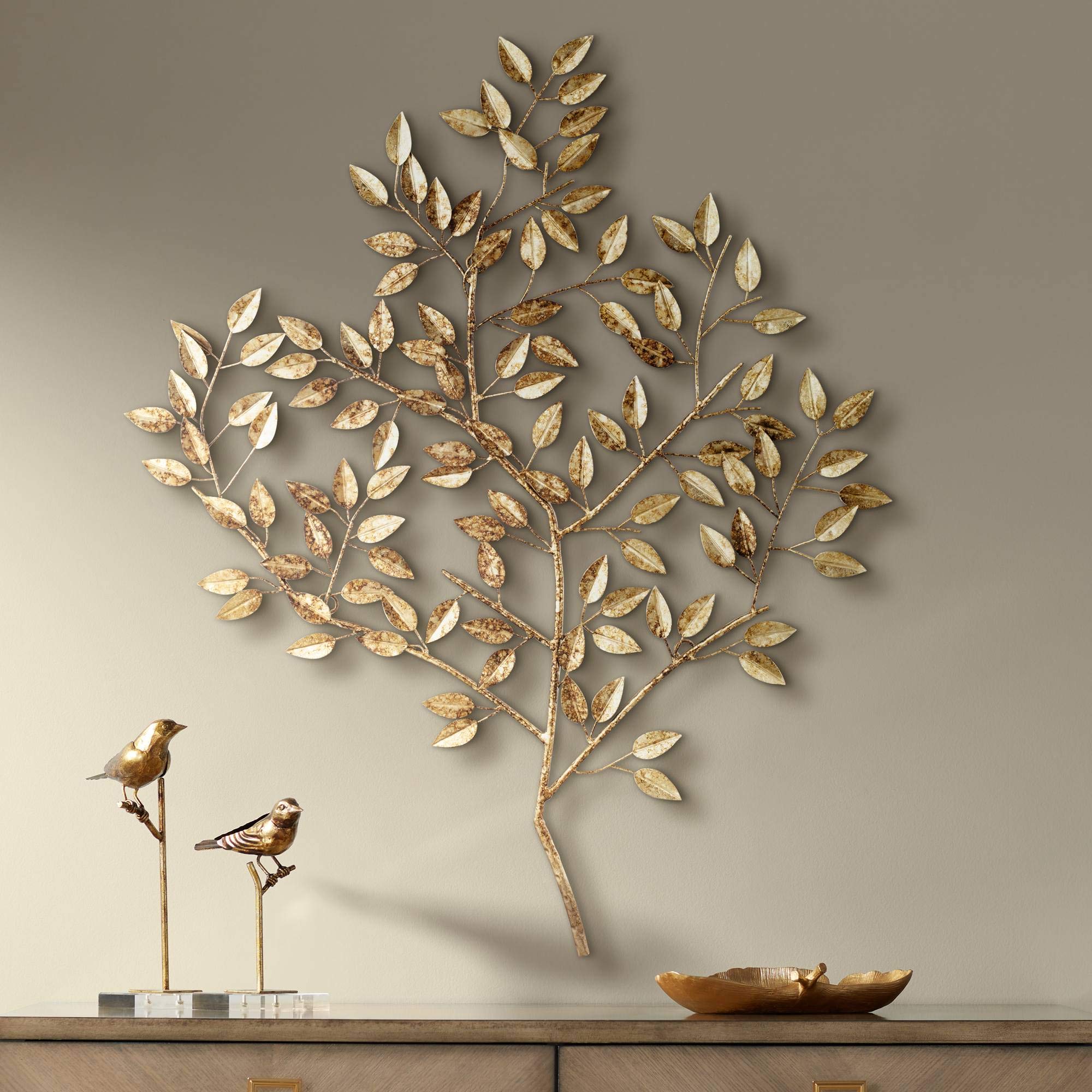 Dolma Gold Leaves 36 Inch High Iron Wall Art - Elegant Home Decor for Living Room, Bedroom & Office