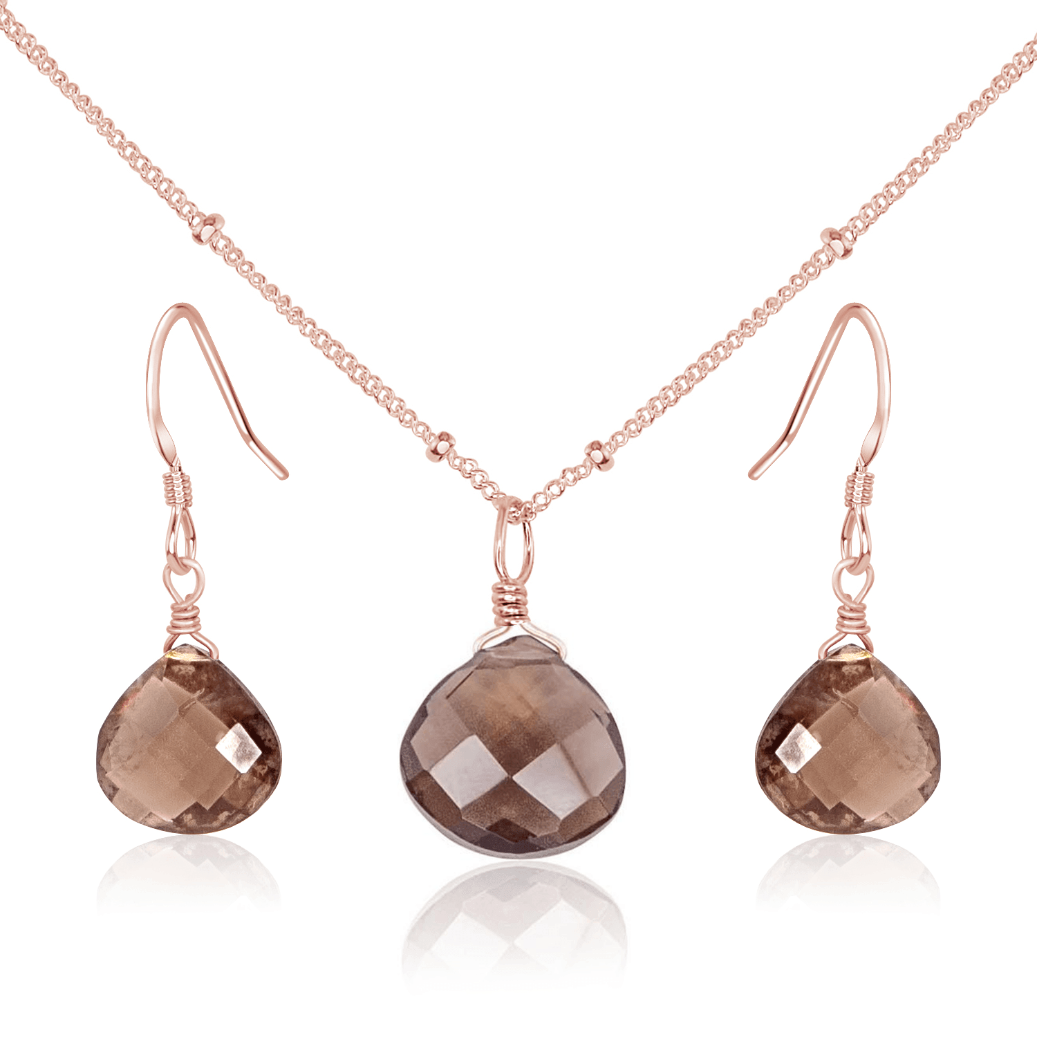 Elegant Smoky Quartz Teardrop Earrings and Necklace Set for Women - Perfect for Weddings, Parties & Everyday Wear