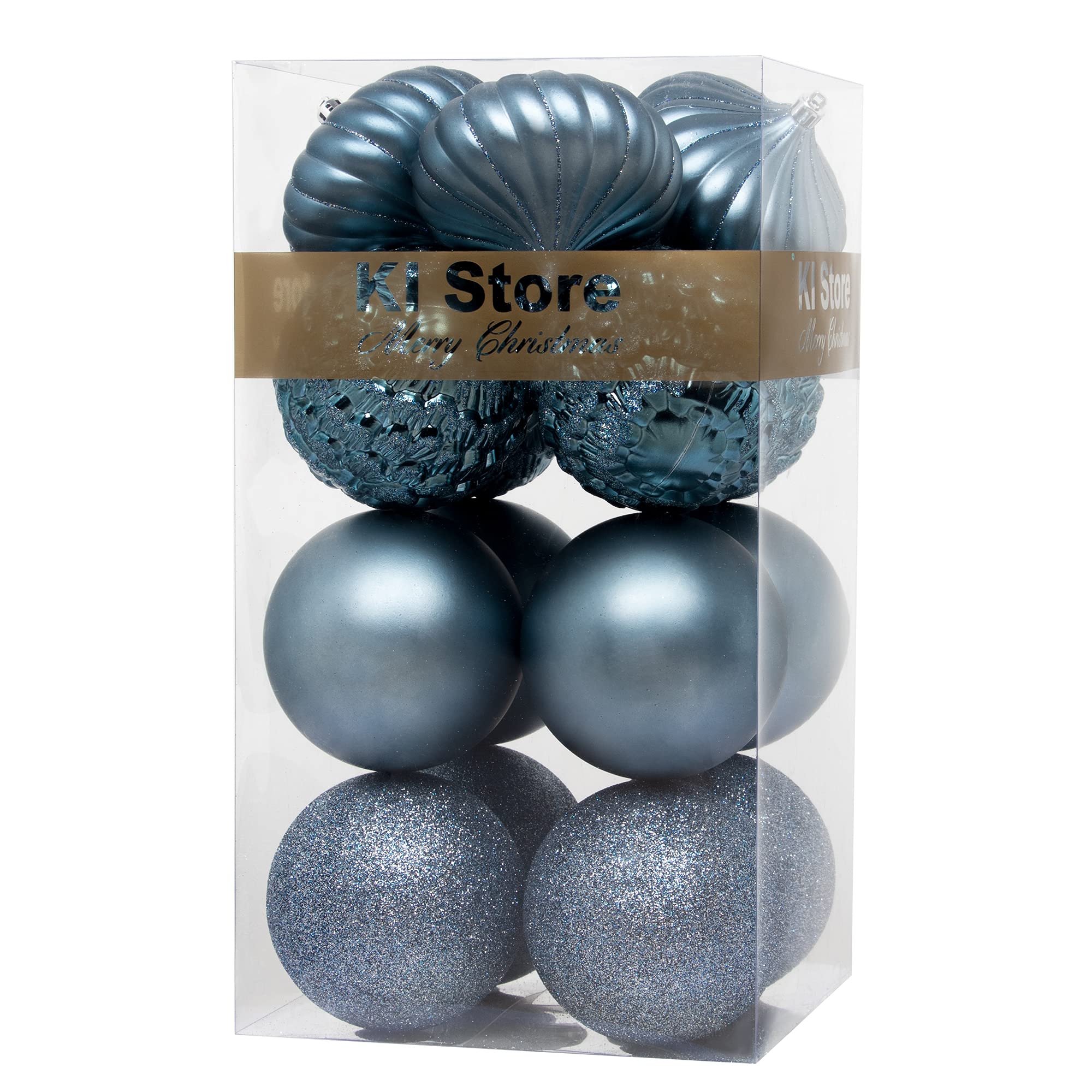 KI Store Large 4-Inch Shatterproof Christmas Ball Ornaments - Dusty Blue (16 Pack) for Xmas Tree Decorations, Holiday Party, Wedding & Home Decor | Durable Festive Decor for Indoor/Outdoor Use