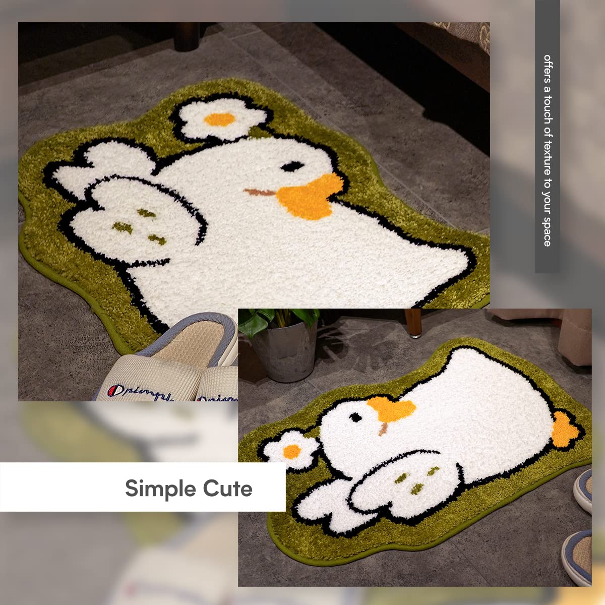 Fluffy Goose Bath Rug - Non-Slip Washable Floor Mat for Bathroom & Bedroom - Soft Plush Water Absorbent Bath Mat (17.7