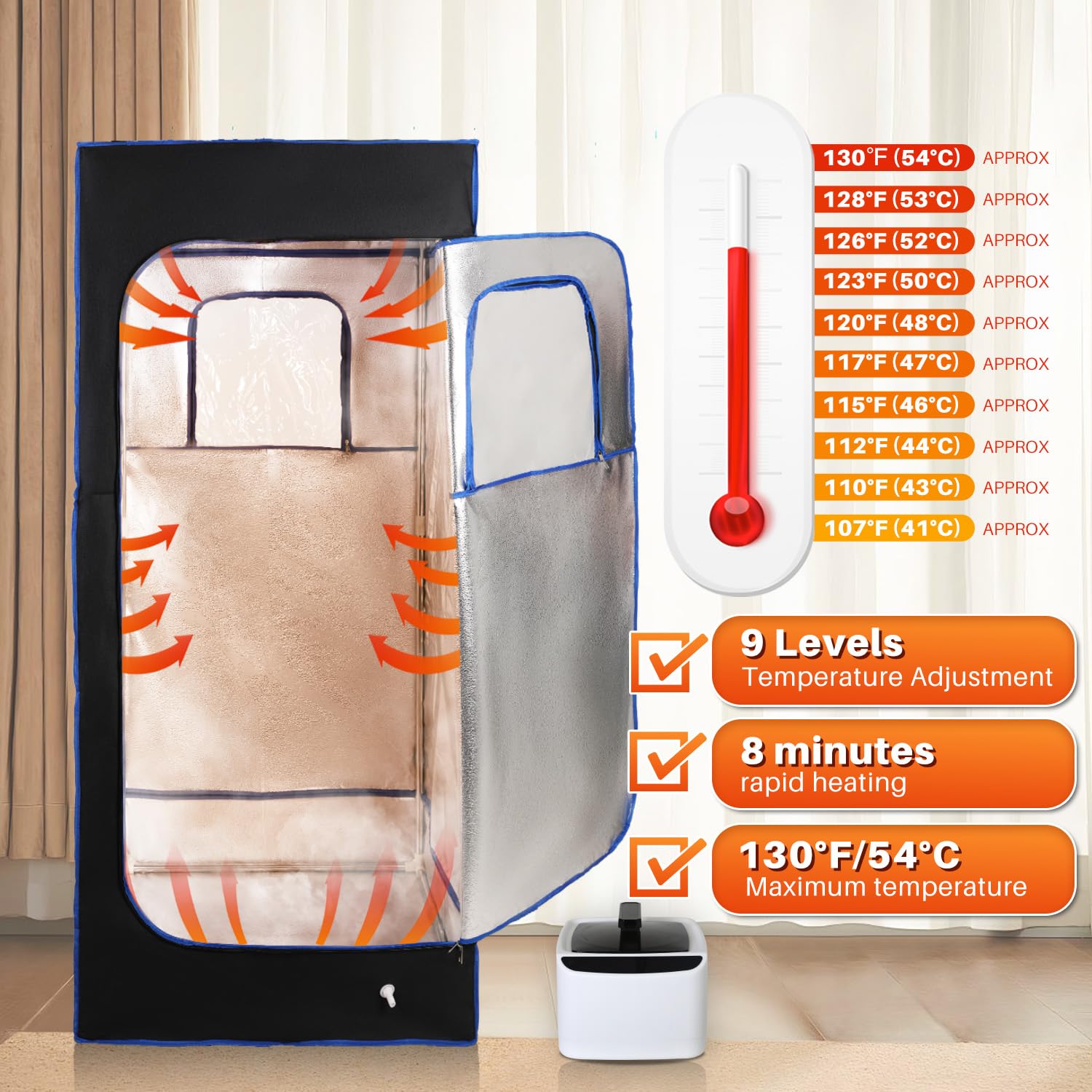 Portable Steam Sauna Tent for Home Use - Foldable Single Person Sauna Box with 1000W Steam Generator & Remote - 300D Canvas Material (31.5