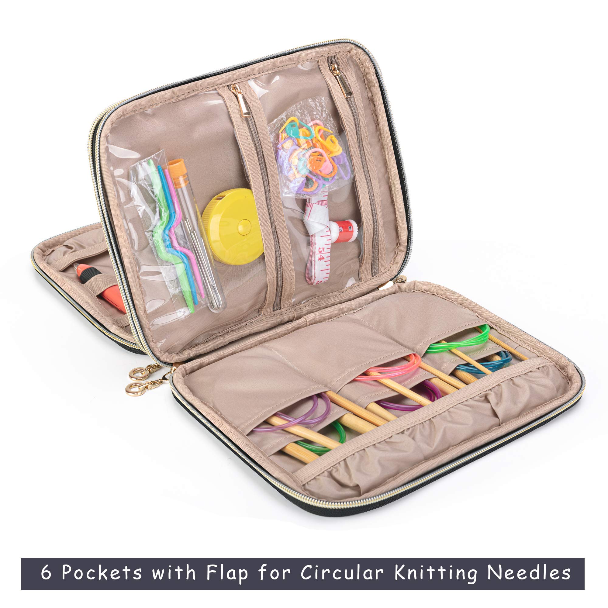 Crochet Hook Case & Knitting Needle Bag - Travel Organizer for Crafting Accessories (Black)