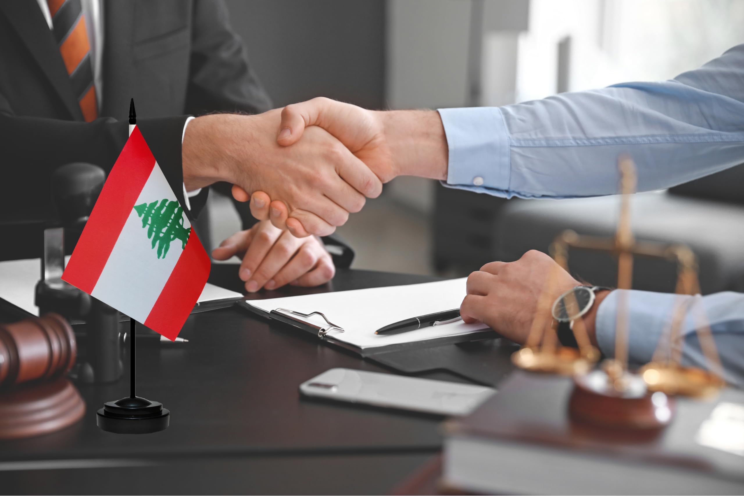 Premium 2-Pack Mini Lebanon Lebanese Desk Flags - 13