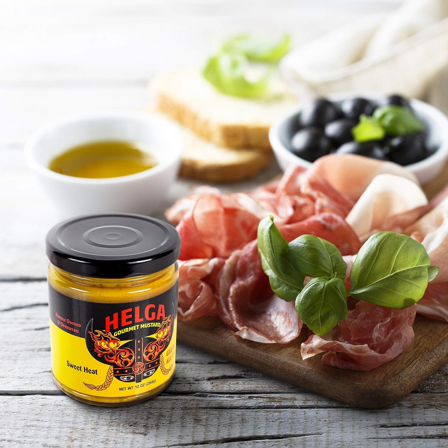 Helga Gourmet Mustard 10oz Glass Jar - Gluten Free, All Natural Sweet Heat Mustard - Perfect for Sandwiches, Burgers & BBQ Recipes