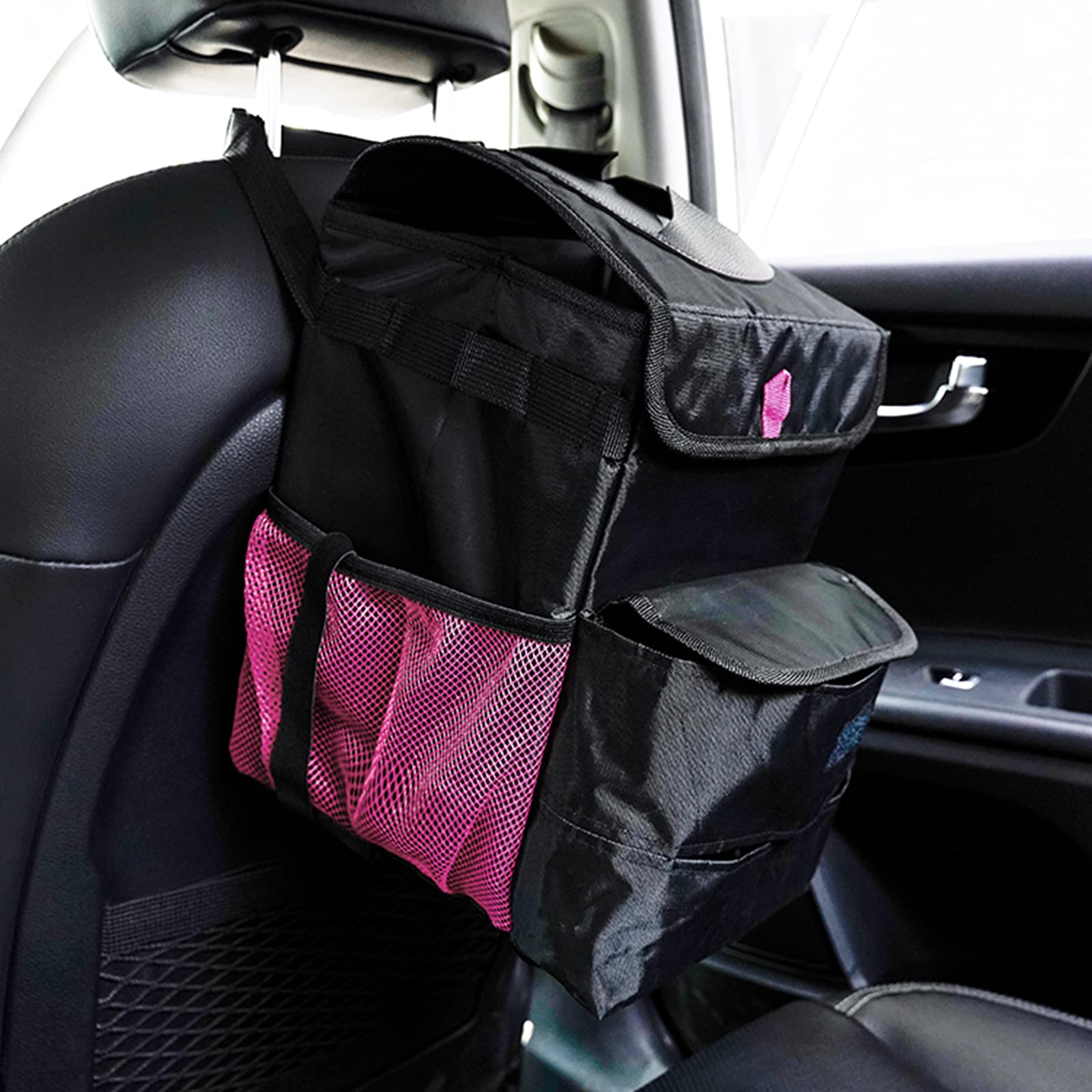 Foldable Car Trash Can - 3 Gallon Leakproof Auto Garbage Bin for Vehicles (Black/Pink) | Ideal for Road Trips, Commuting & Keeping Your Car Clean