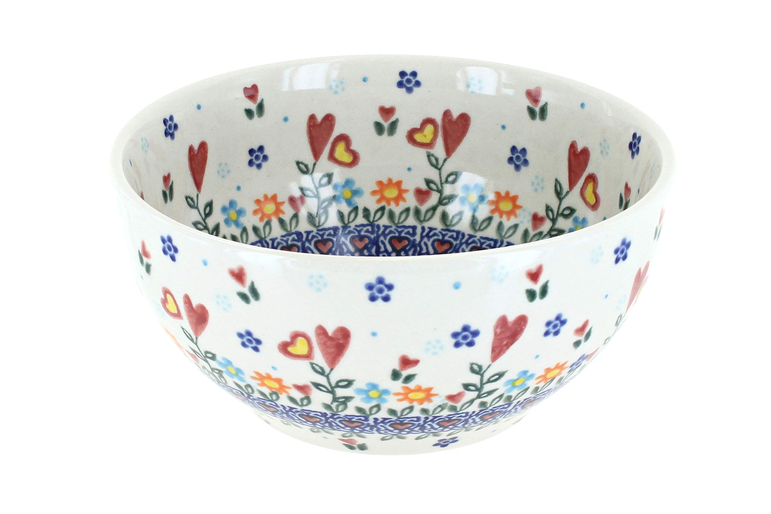 Blue Rose Polish Pottery Hearts & Flowers Ceramic Bowl - Perfect for Cereal, Soup & Desserts - Elegant Dining & Home Decor Gift