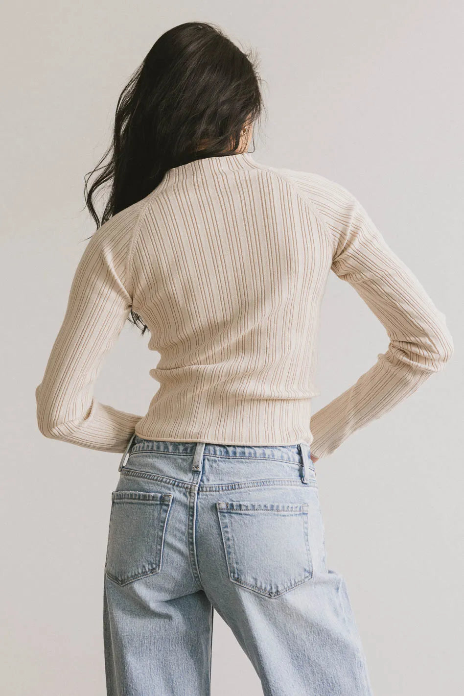 Azizi Ribbed Knit Top for Women - Soft Beige Crewneck Casual Shirt - Perfect for Layering, Office Wear & Everyday Outfits